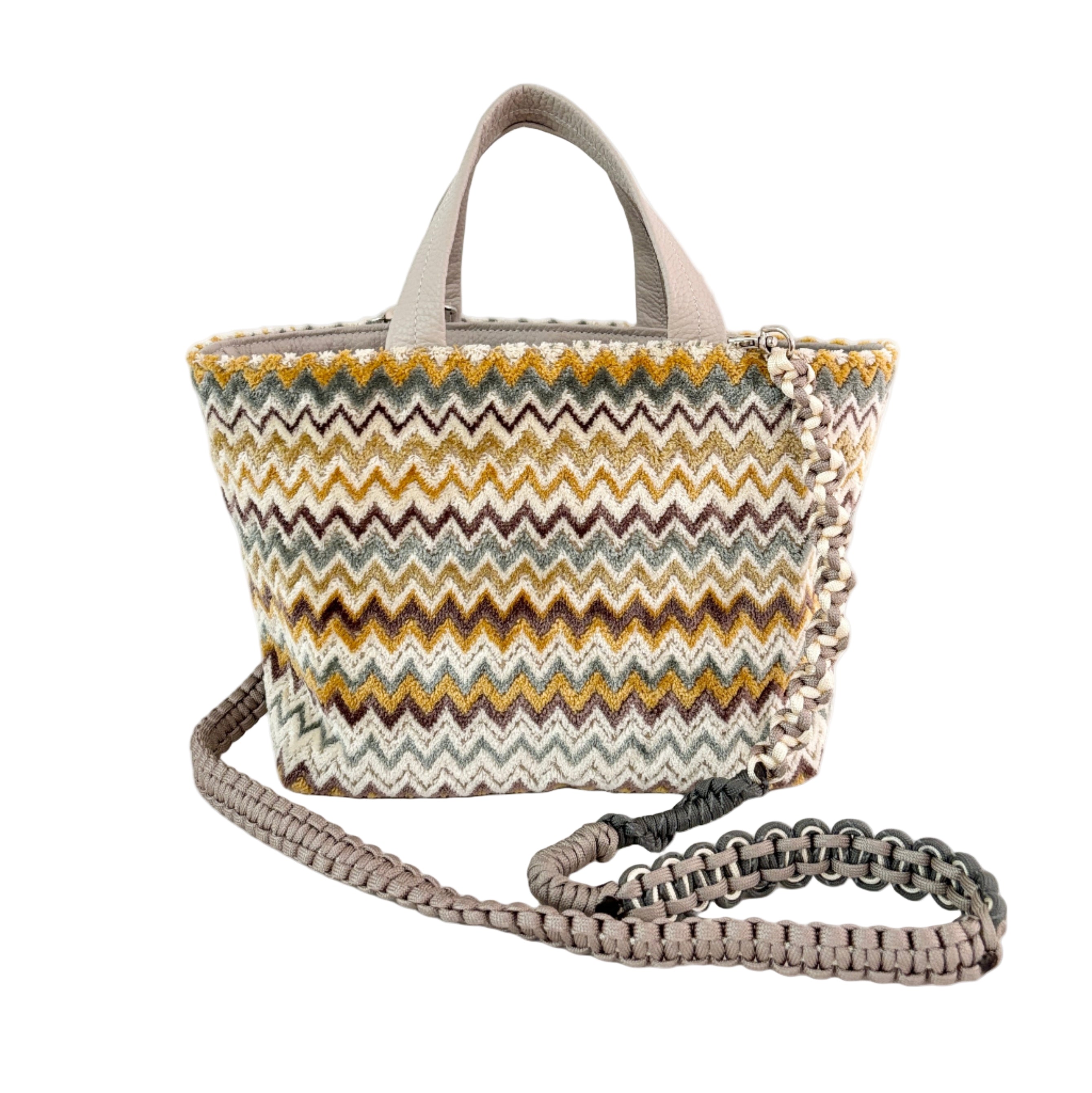 ベロアジグザグホワイト / ボートバッグS