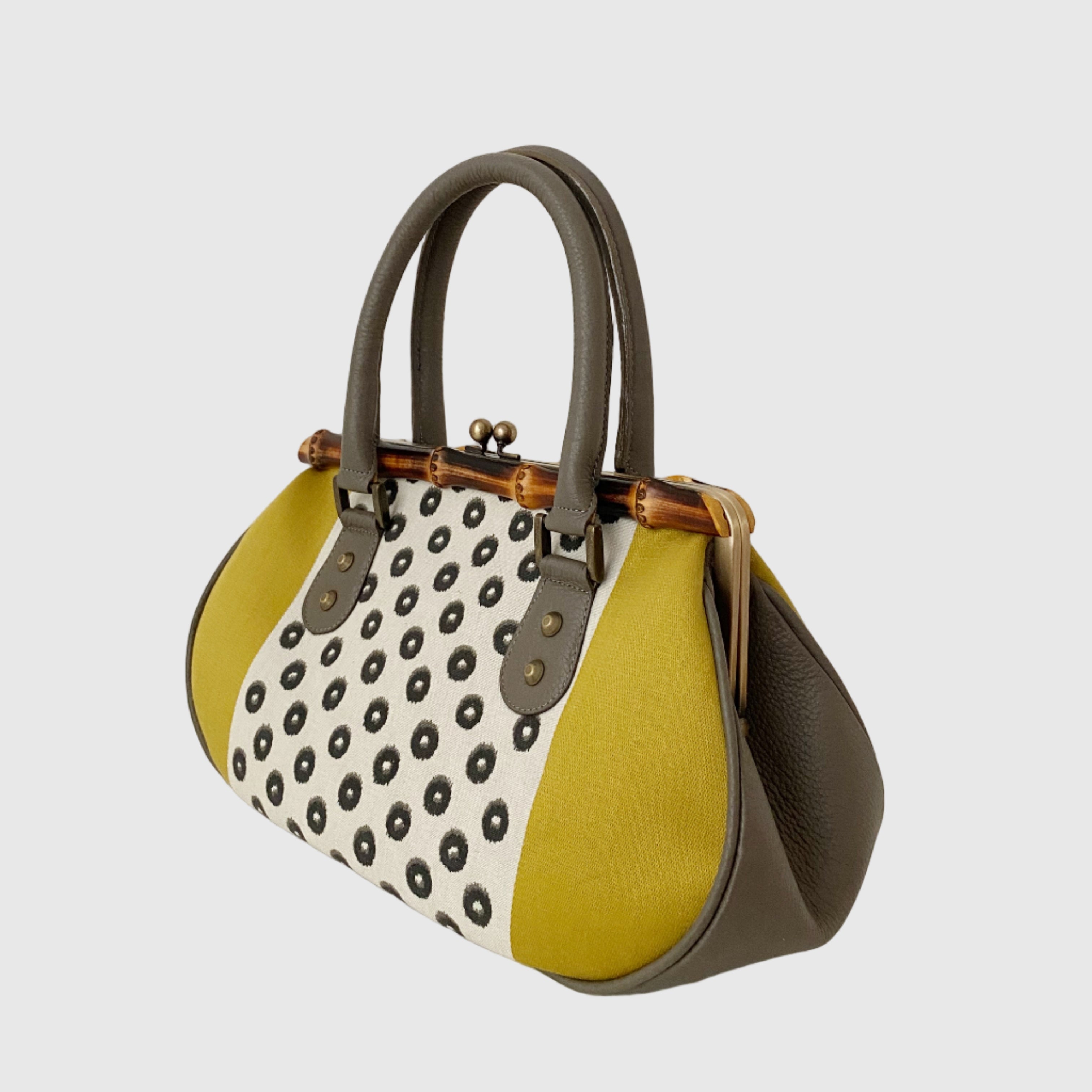 イカットイエロー L / バンブーがま口S