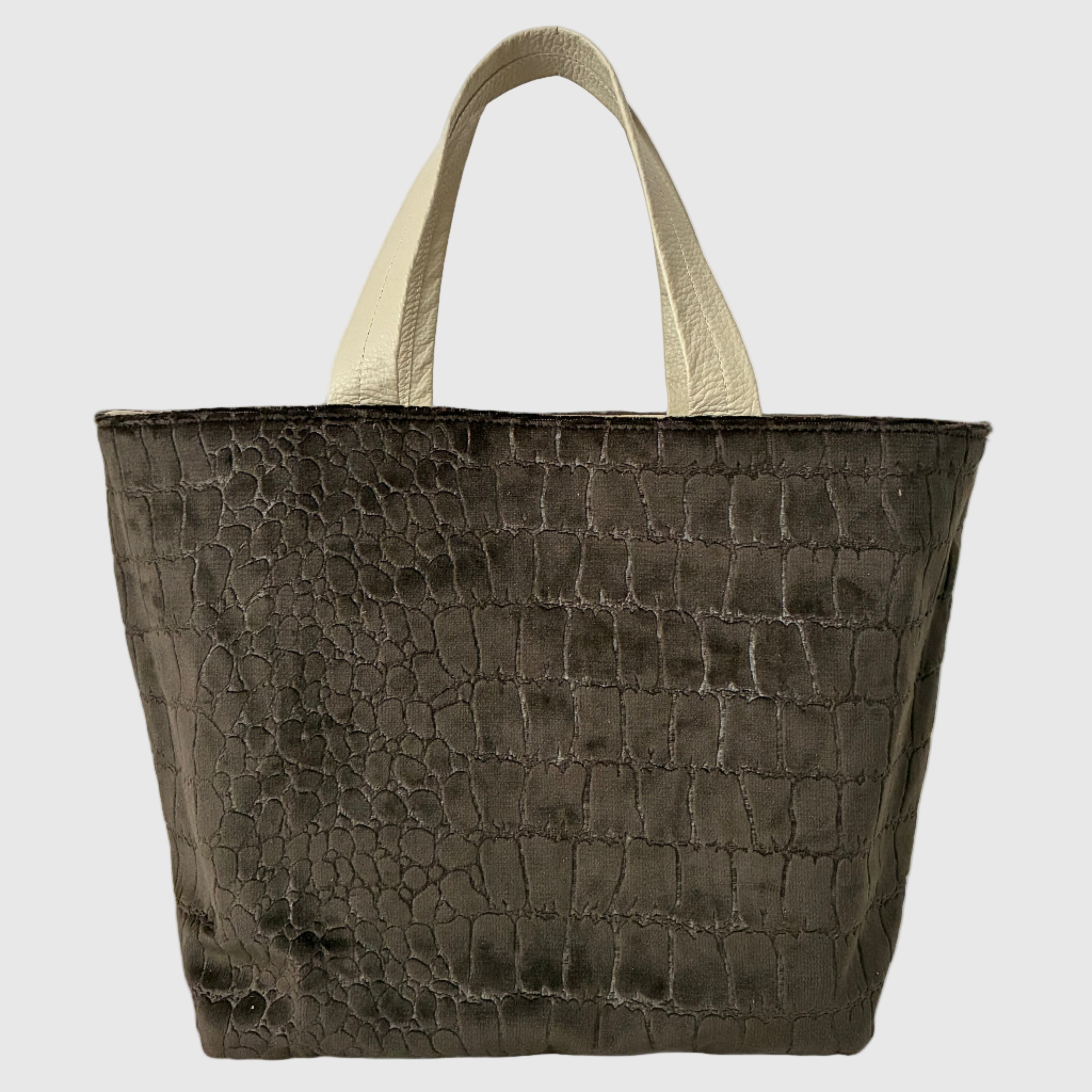 ベロア型押しダークブラウン / ボートバッグM