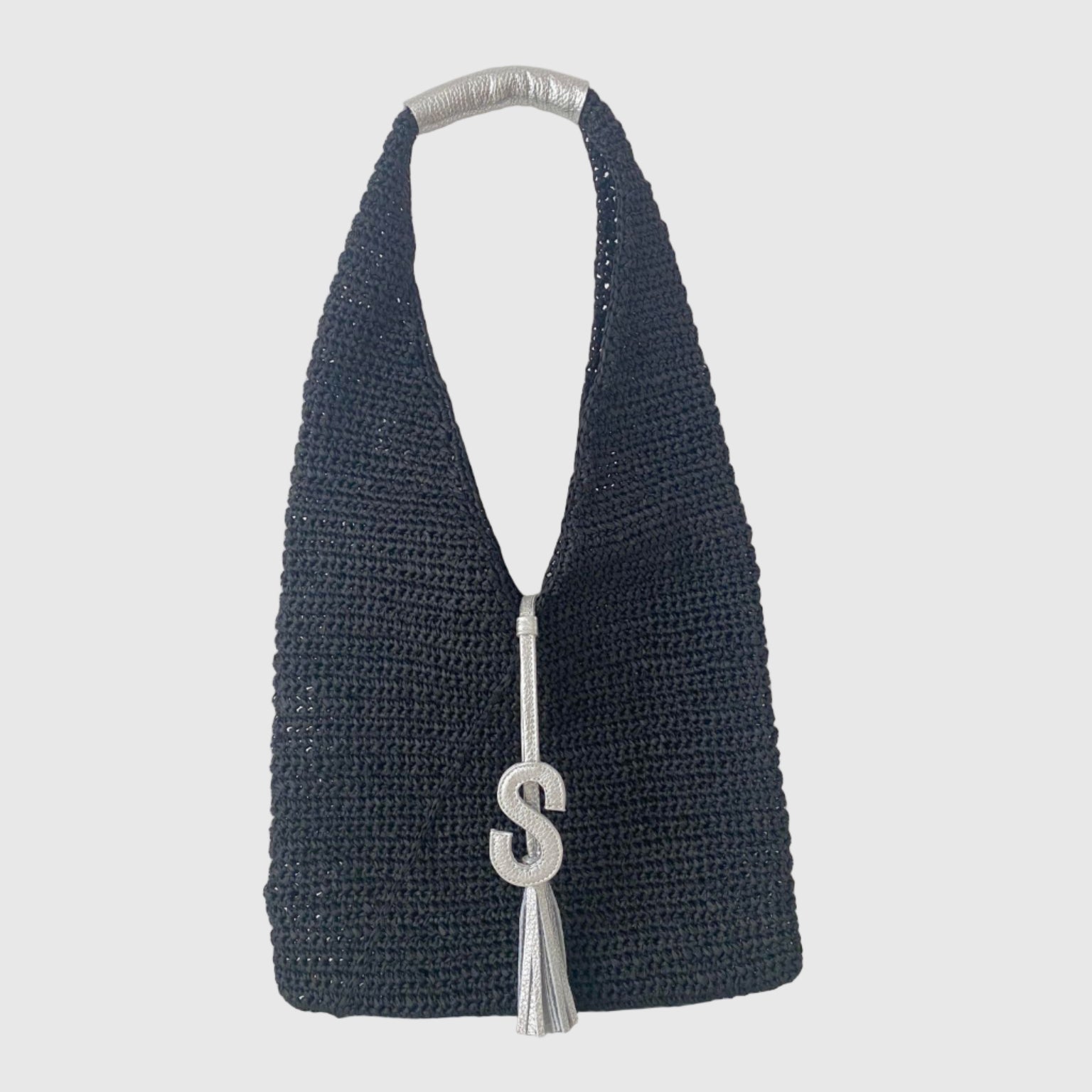 ブラック×シルバーシマ― / ヘンプワンハンドルバッグ