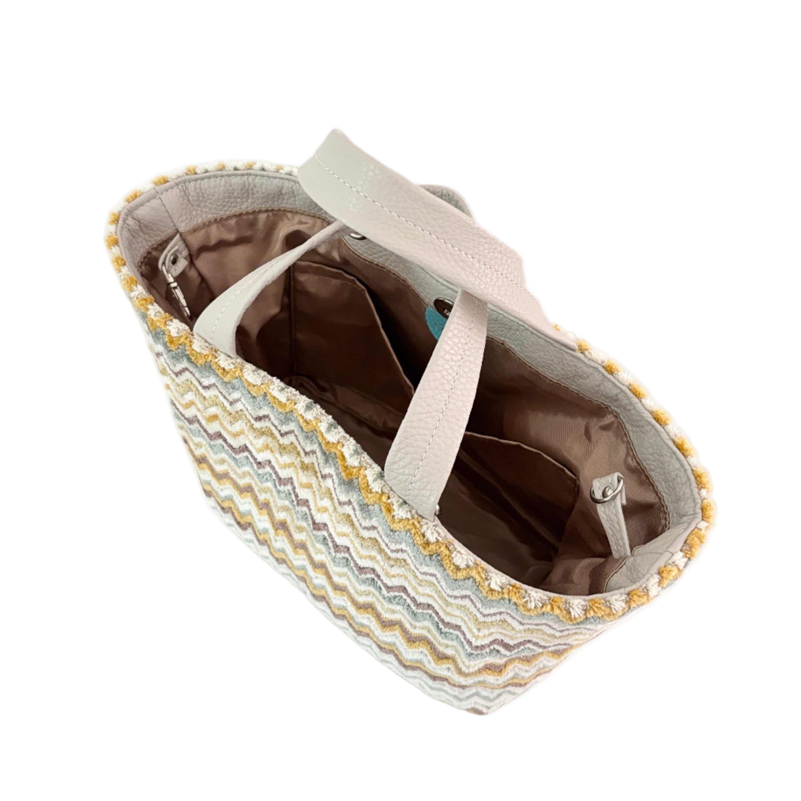 ベロアジグザグホワイト / ボートバッグS