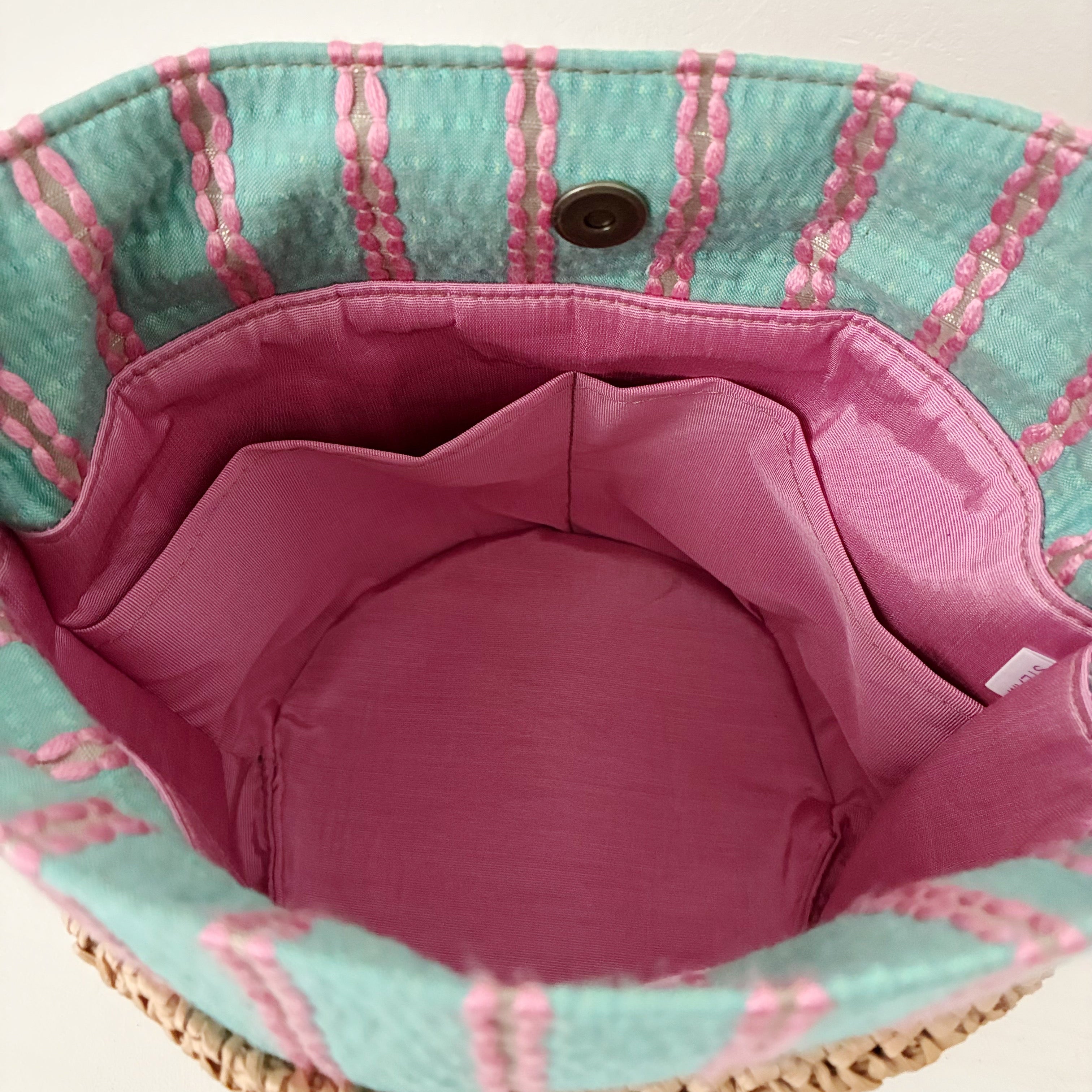 ブルーピンクストライプ×ヘンプナチュラル S / メッシュバッグインナーバッグ