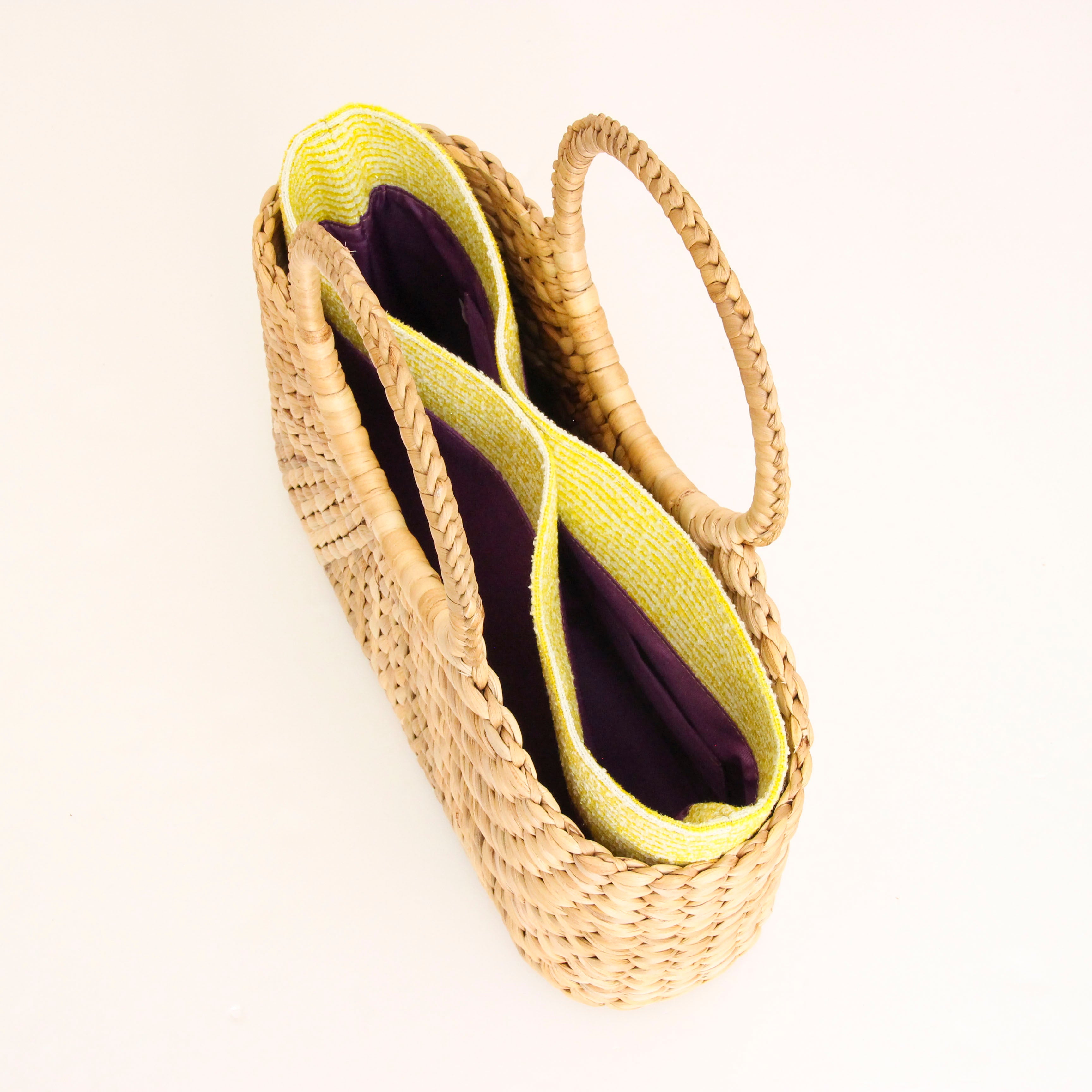 イエローラメボーダー / インナーバッグ /かごバッグ Mサイズ用/ XL