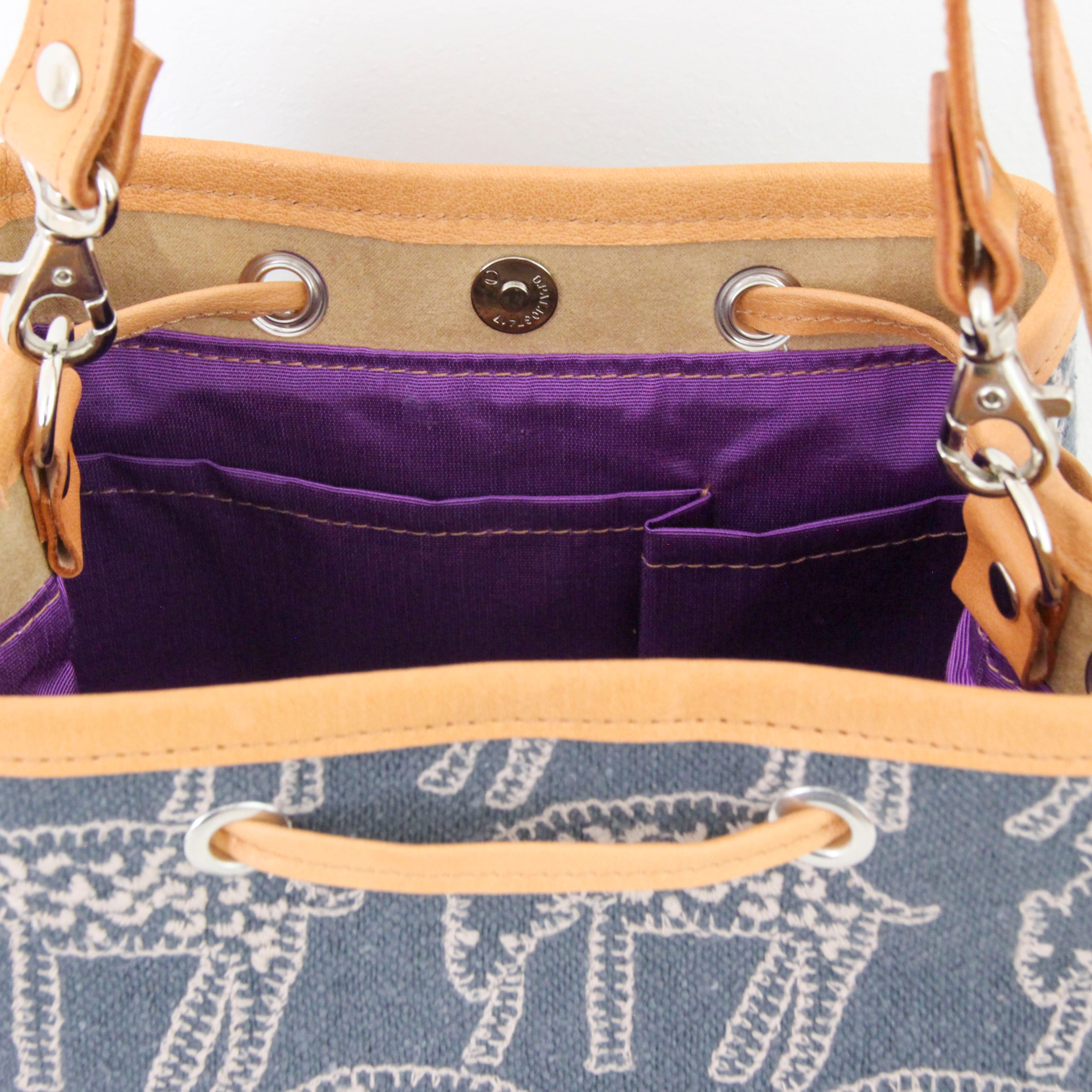 MINA'Sアニマルブルーグレー×ベージュ /バケットバッグS/SXL