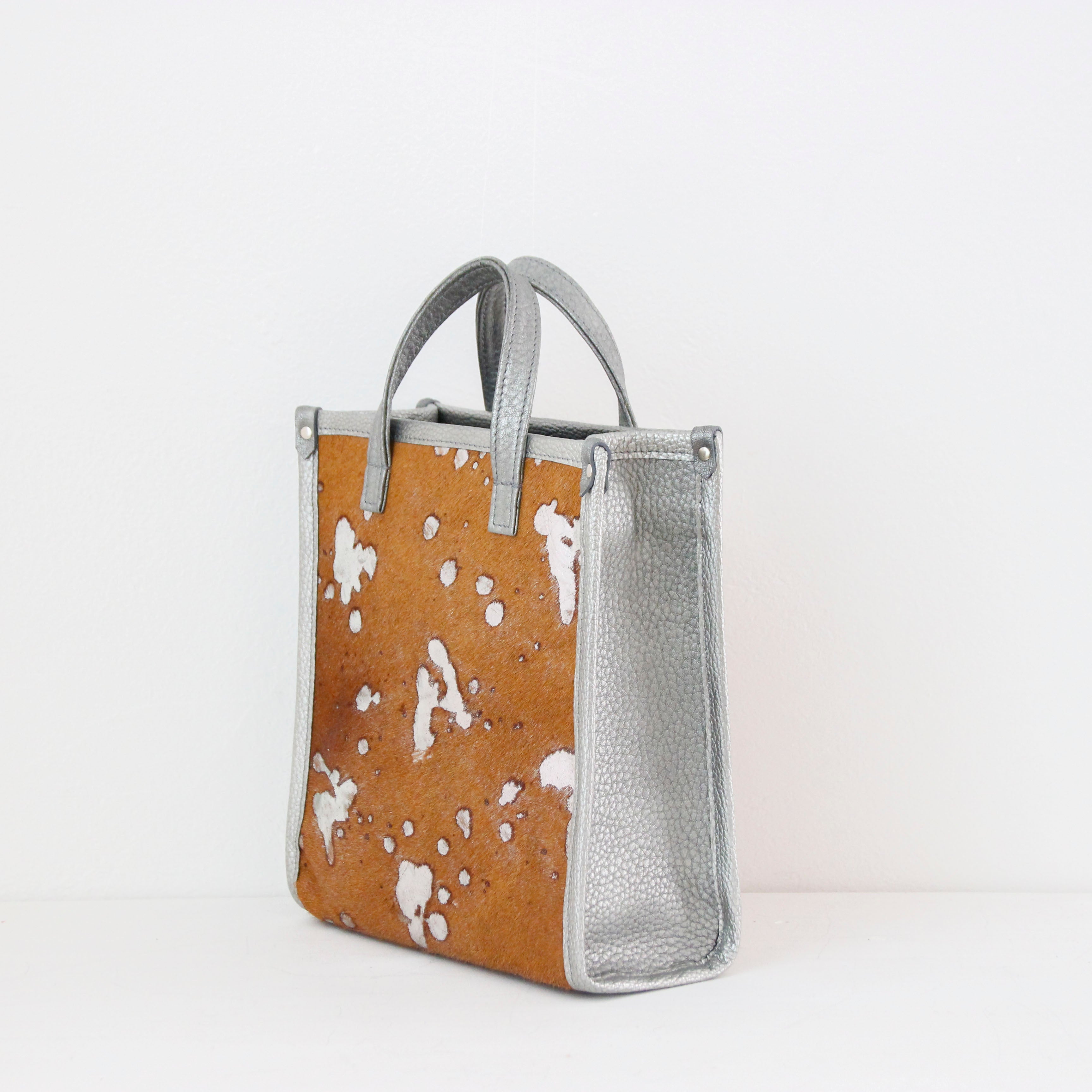 ブラウン起毛シルバー箔×シルバー LXL / バーティカルトート トールS