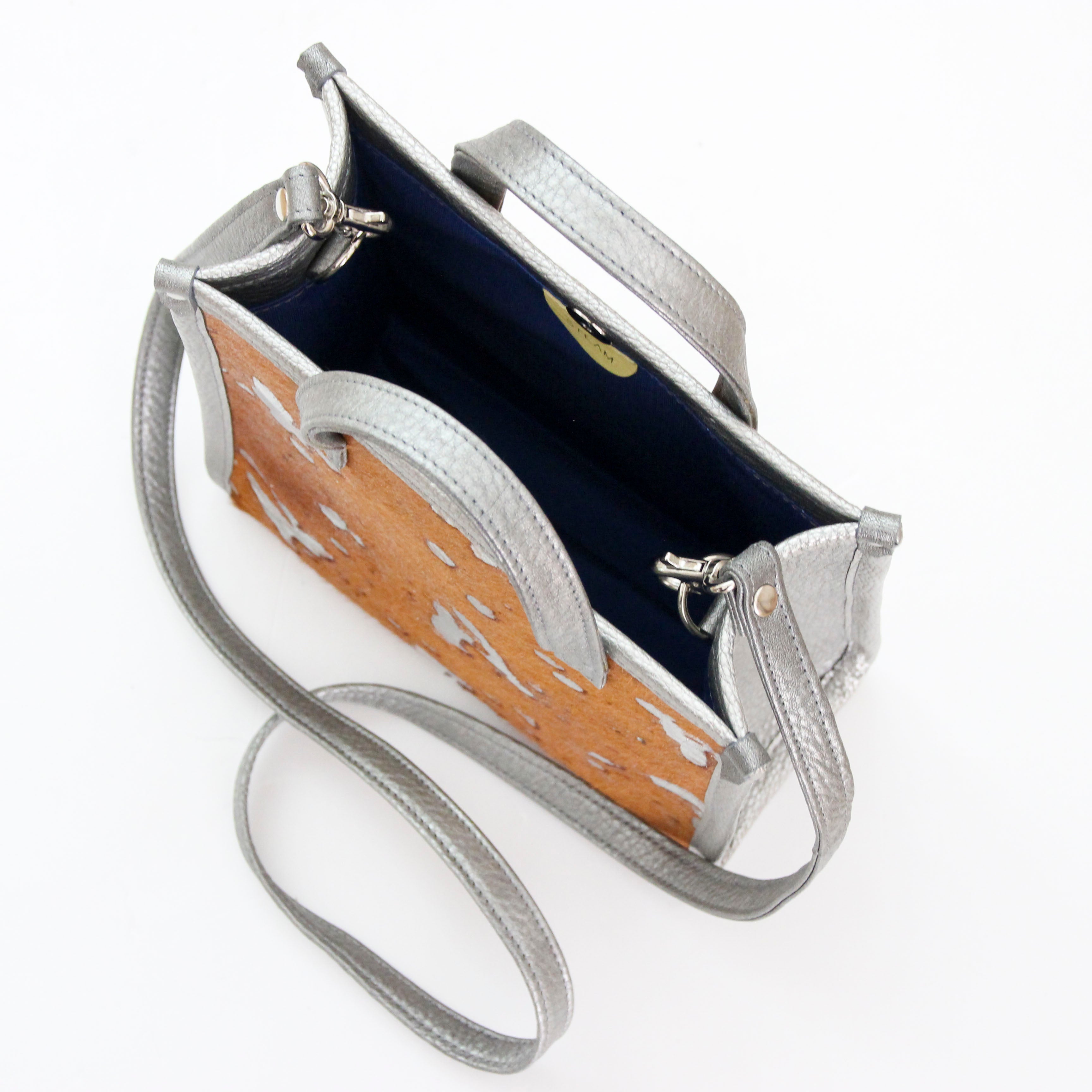 ブラウン起毛シルバー箔×シルバー LXL / バーティカルトート トールS