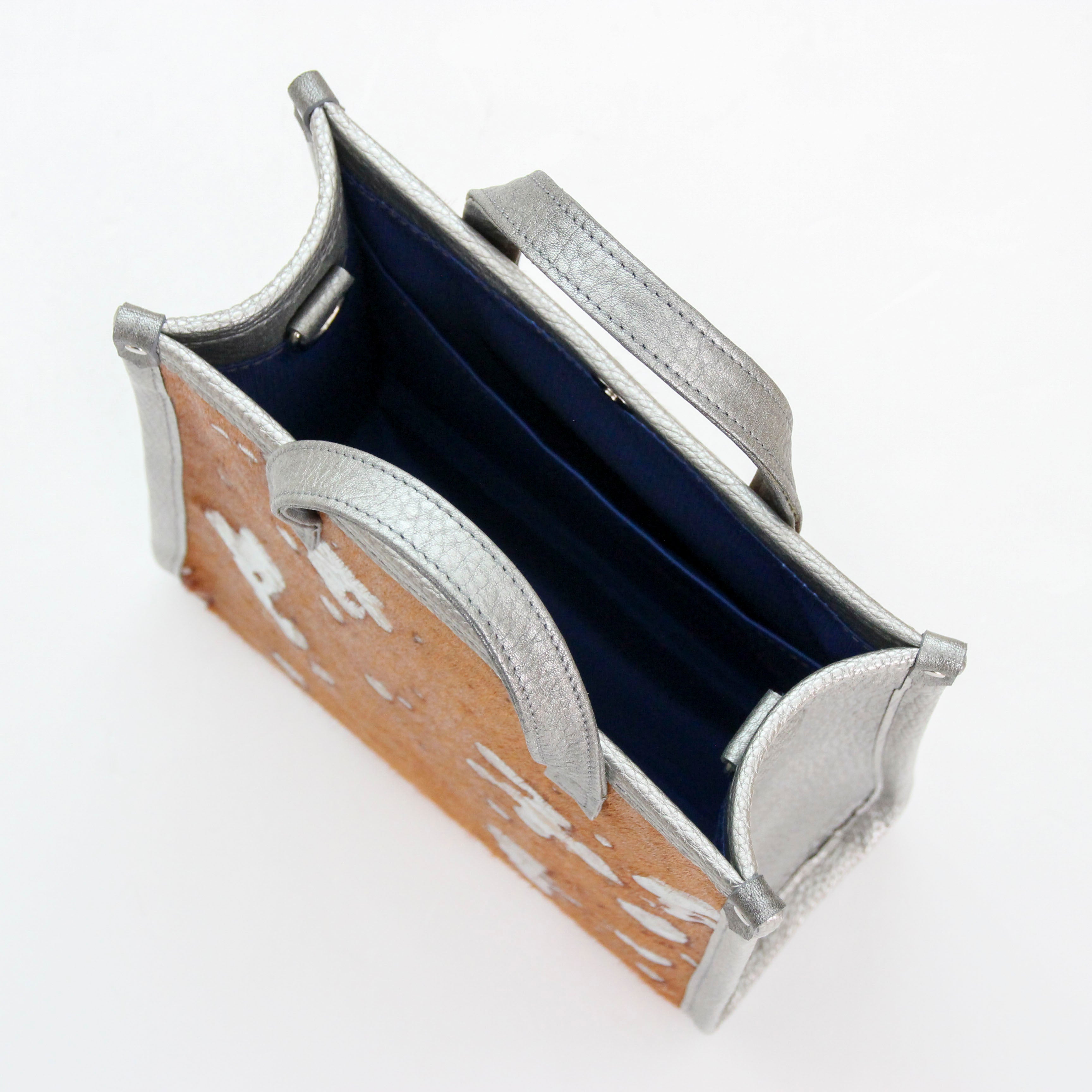 ブラウン起毛シルバー箔×シルバー LXL / バーティカルトート トールS