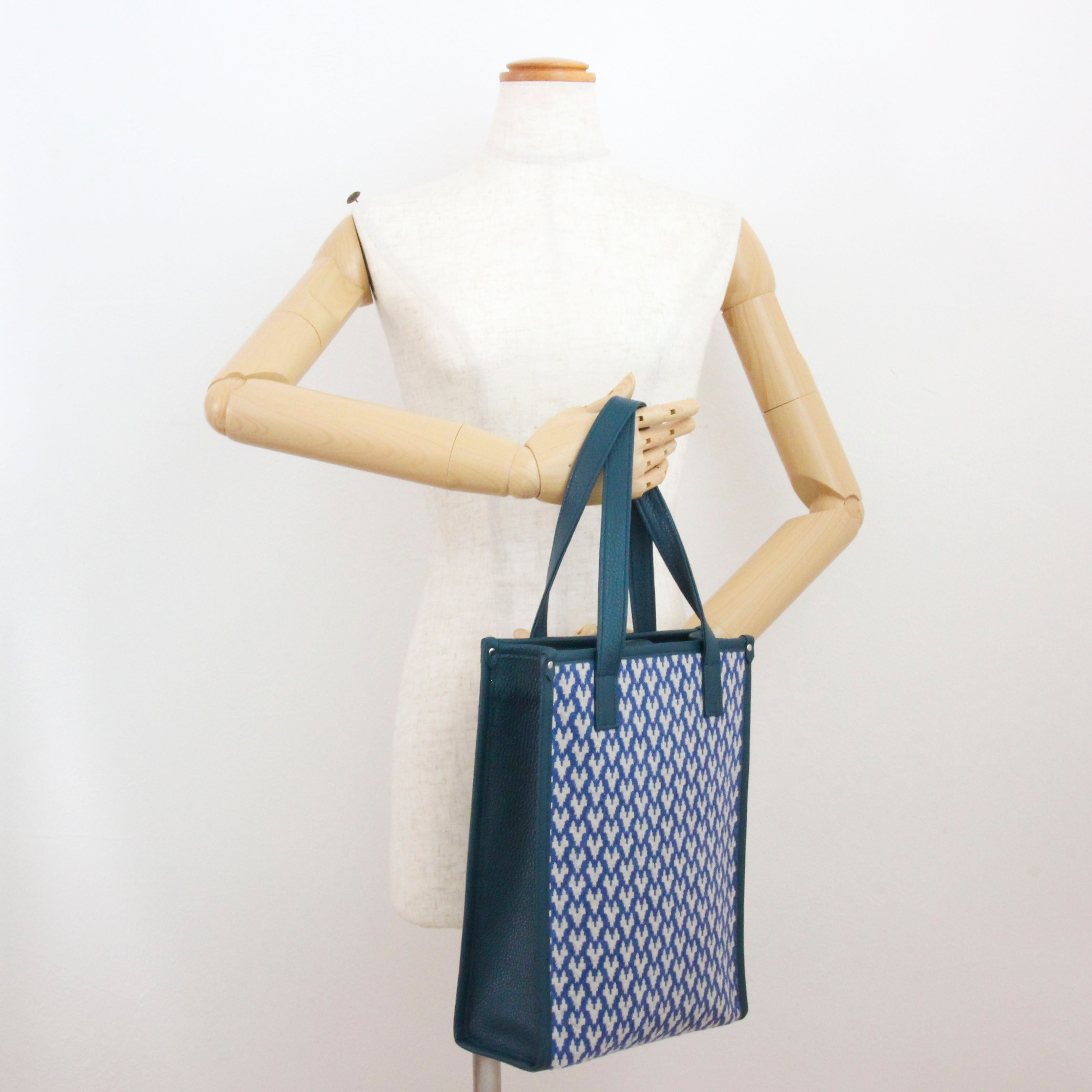 ラファーノ デニム×アイボリー×ディープオーシャン SXL / バーティカルトート トールM