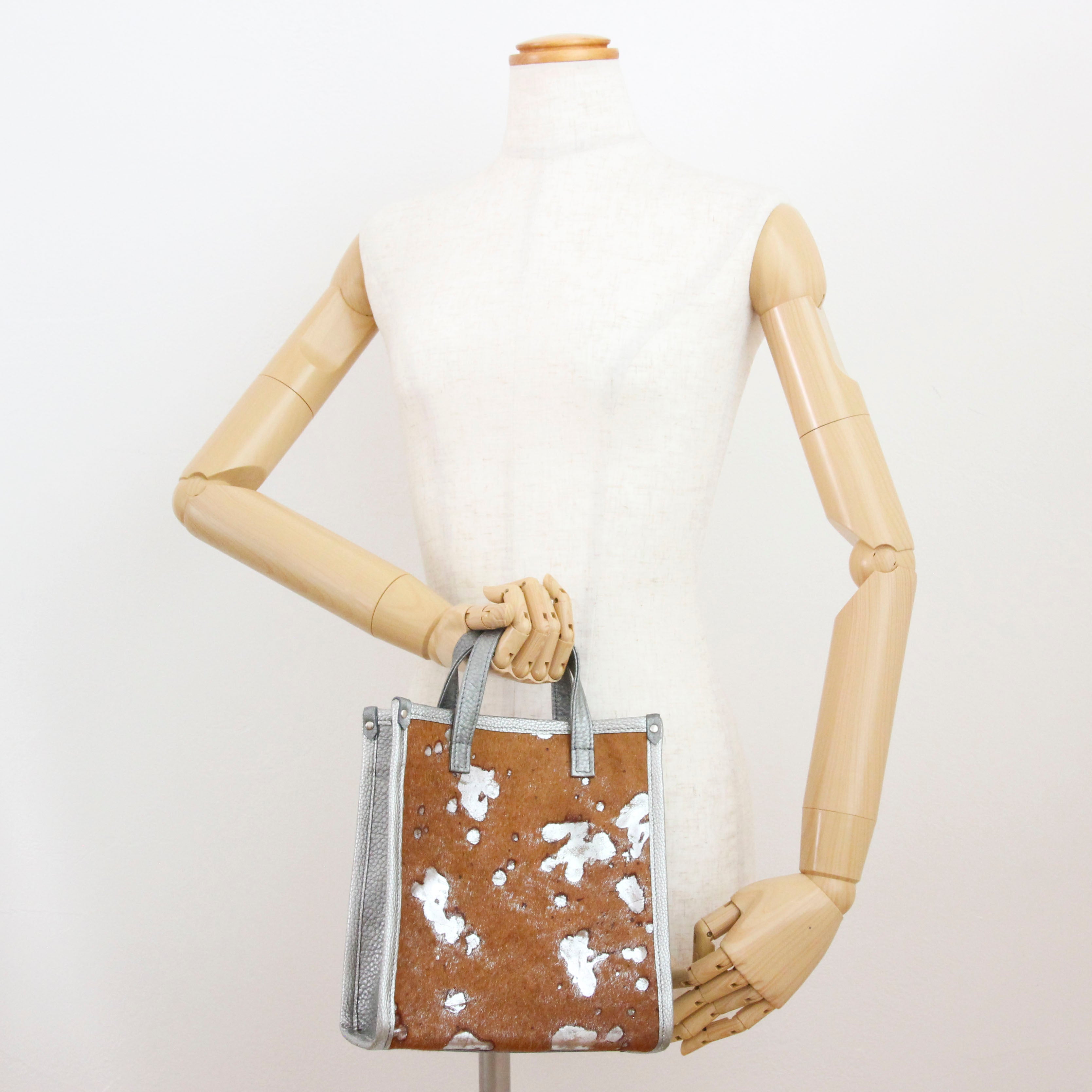 ブラウン起毛シルバー箔×シルバー LXL / バーティカルトート トールS