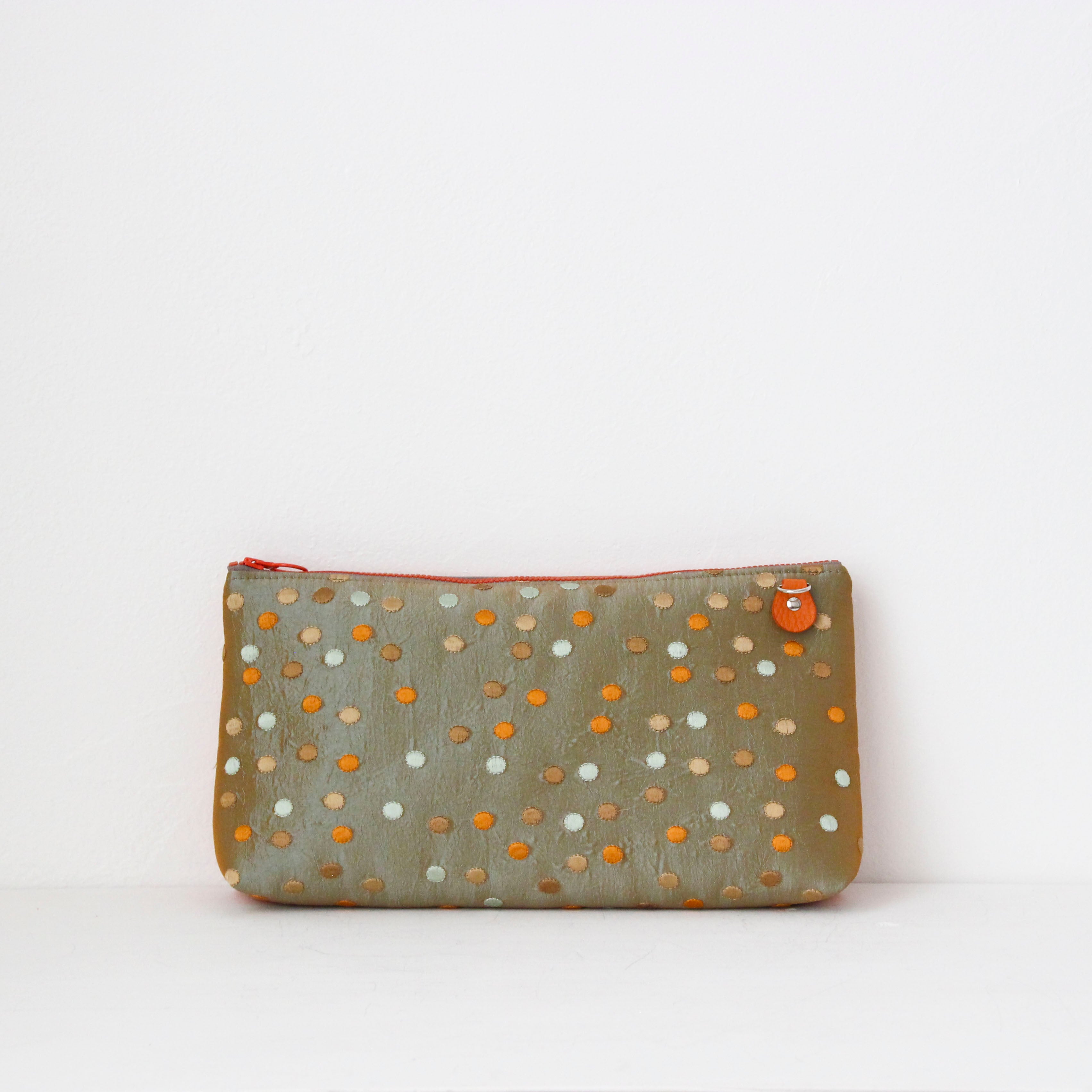 ベージュブラウンドット S ×オレンジ / フラットポシェット