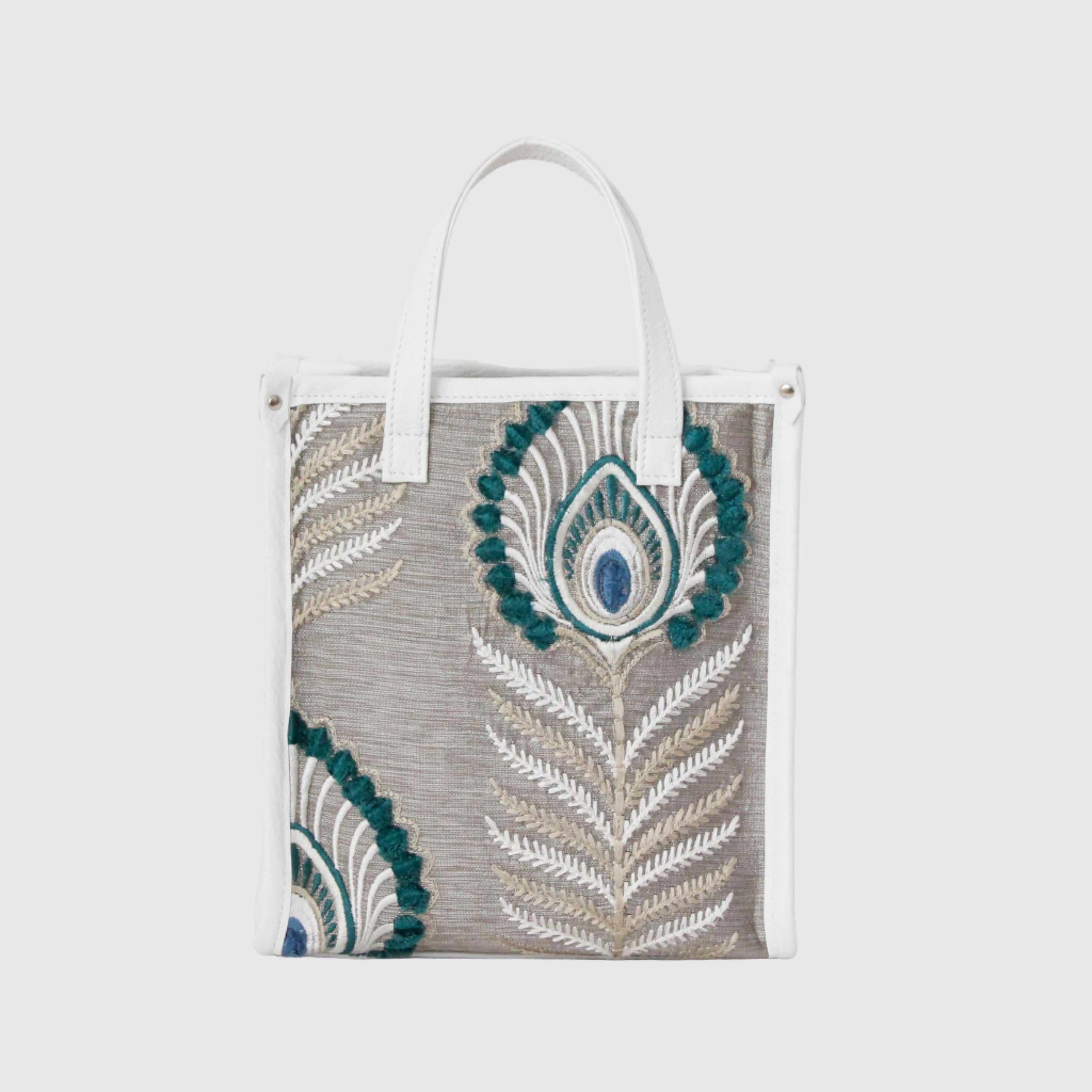 ターコイズピーコックフェザー XL ×ピュアホワイト / バーティカルトート トールS