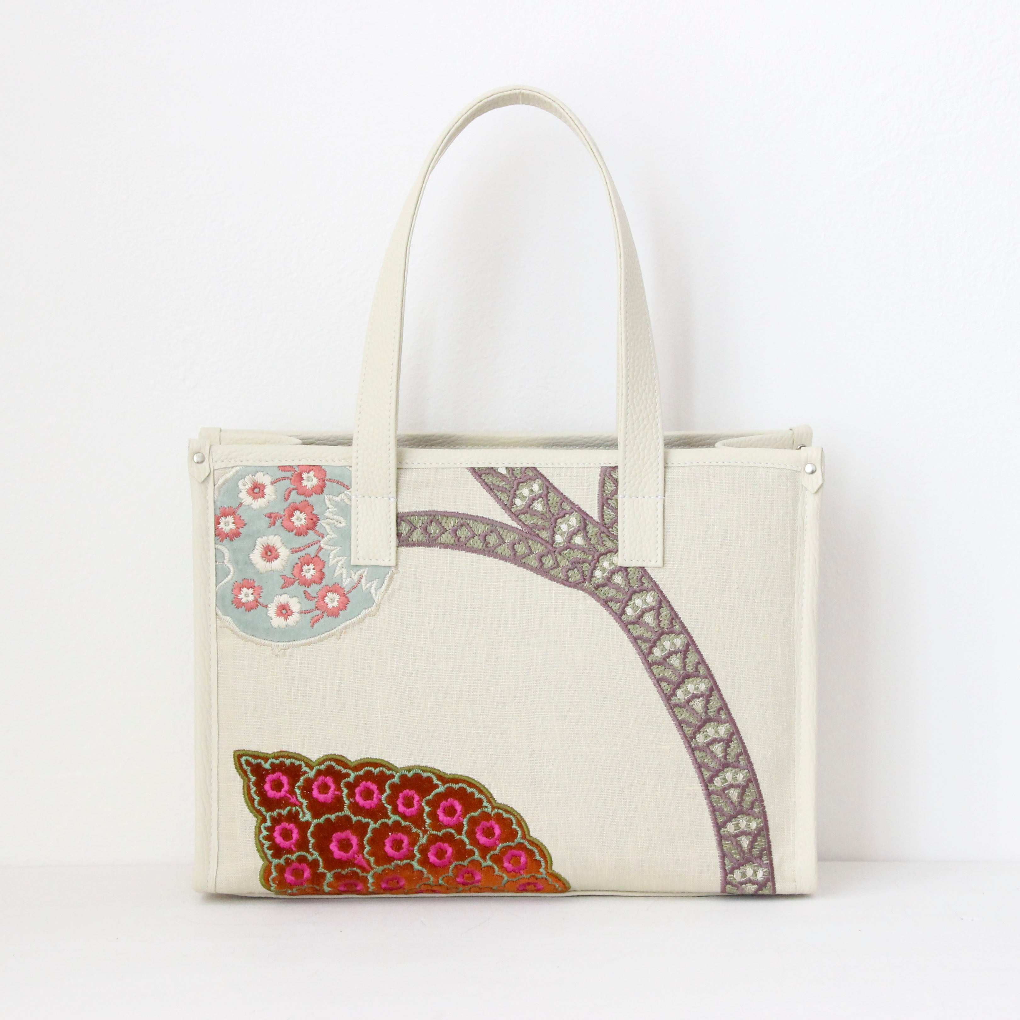 ベルベットアップリケナチュラルリネン×バニラホワイト SXL / バーティカルトート ワイドM