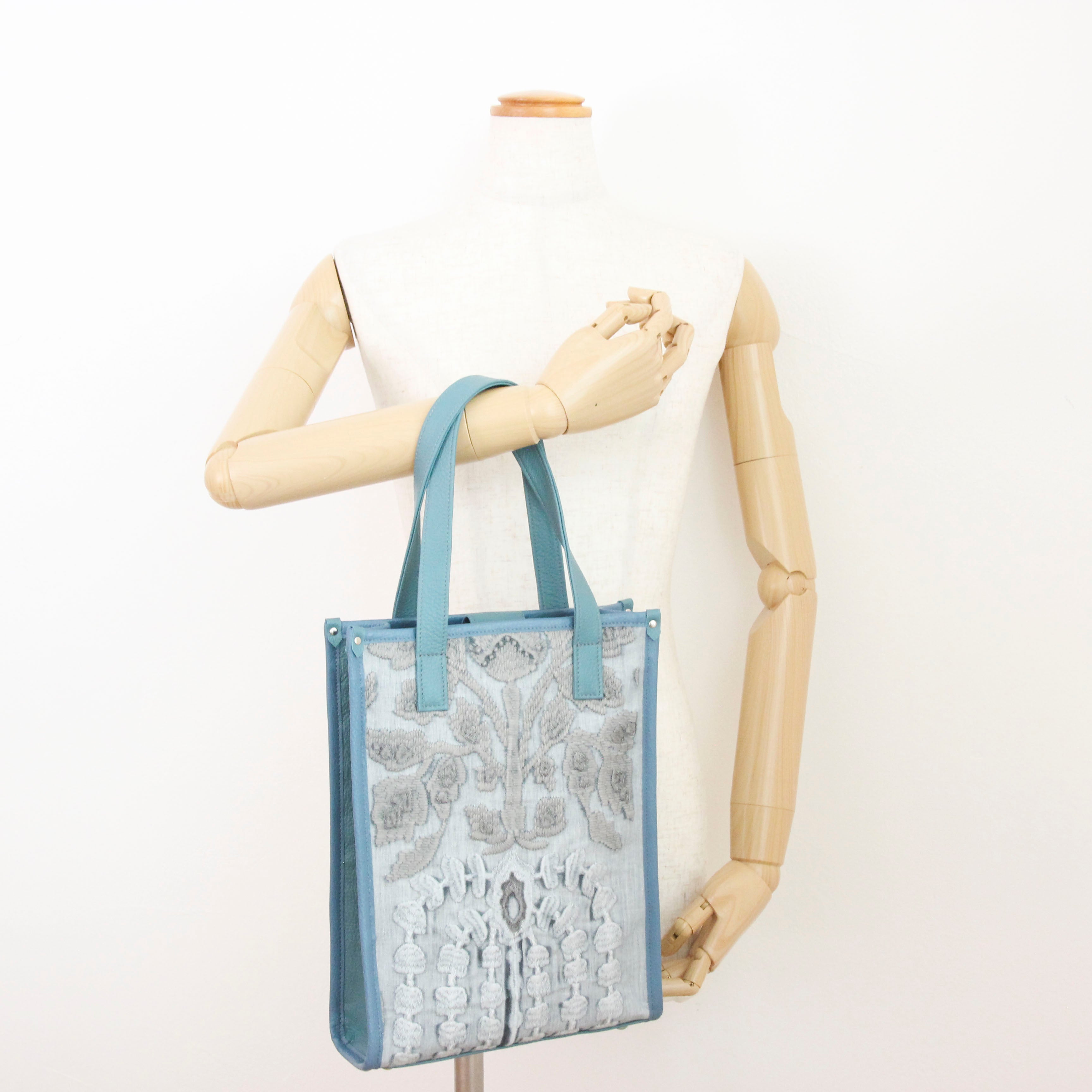 ウール刺繍フェイテッドジーンズ×ブルーグレー SXL / バーティカルトート トールM