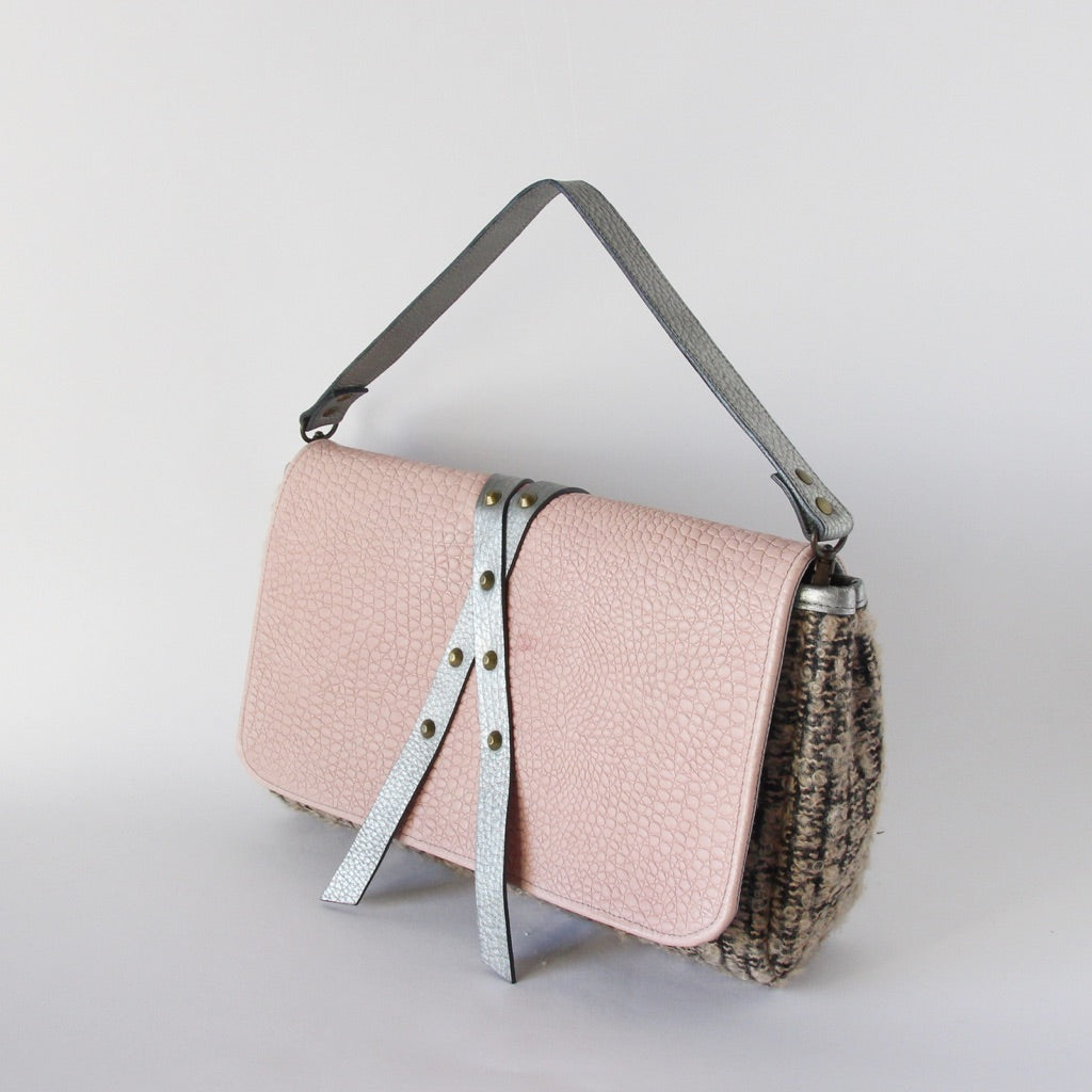 ピンクレザー×ベージュモヘア / 3wayバッグMサイズ