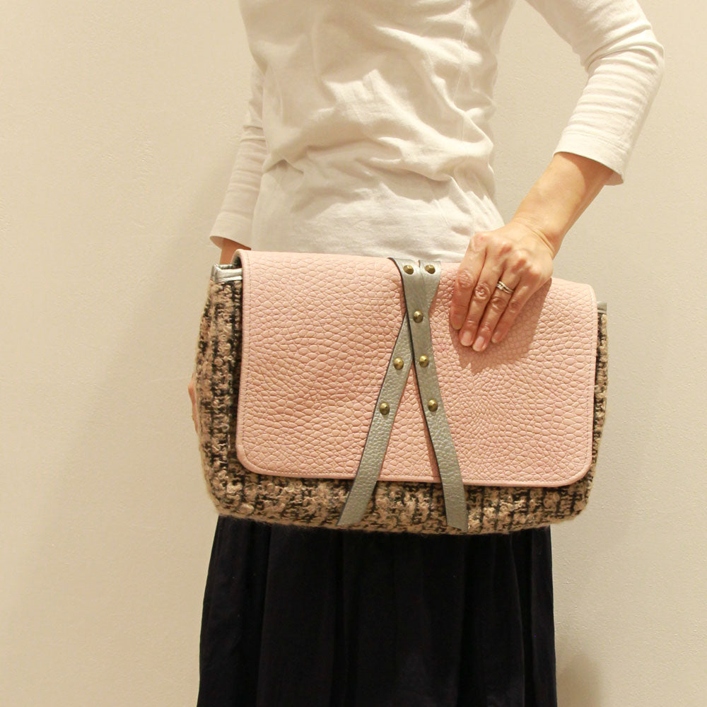 ピンクレザー×ベージュモヘア / 3wayバッグMサイズ