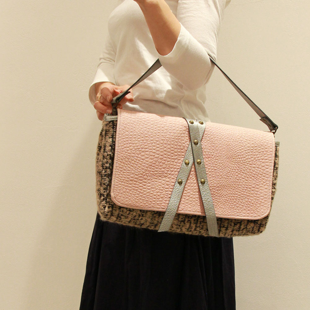 ピンクレザー×ベージュモヘア / 3wayバッグMサイズ