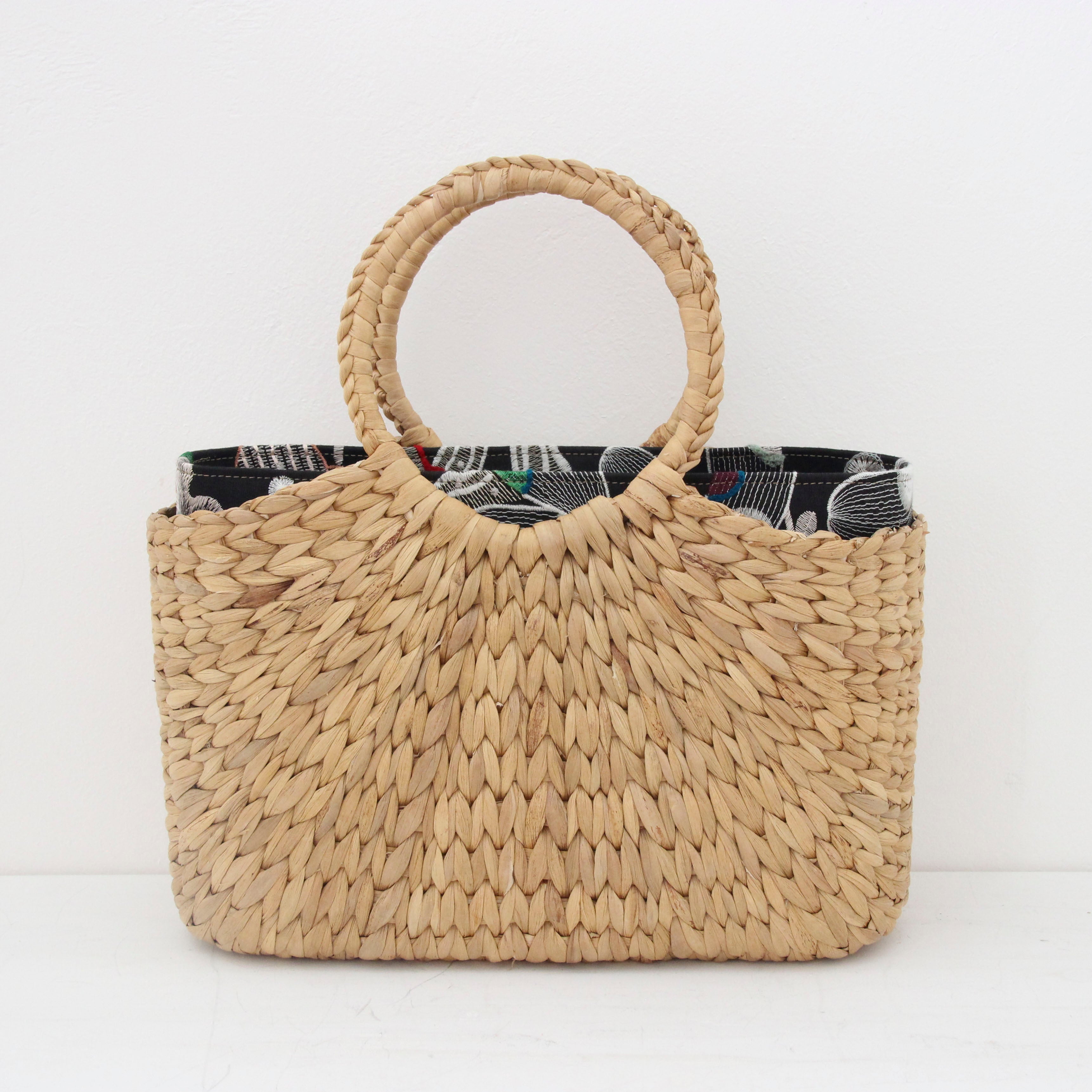 黒リネン刺繍 / インナーバッグ /かごバッグ Mサイズ用 / SXL