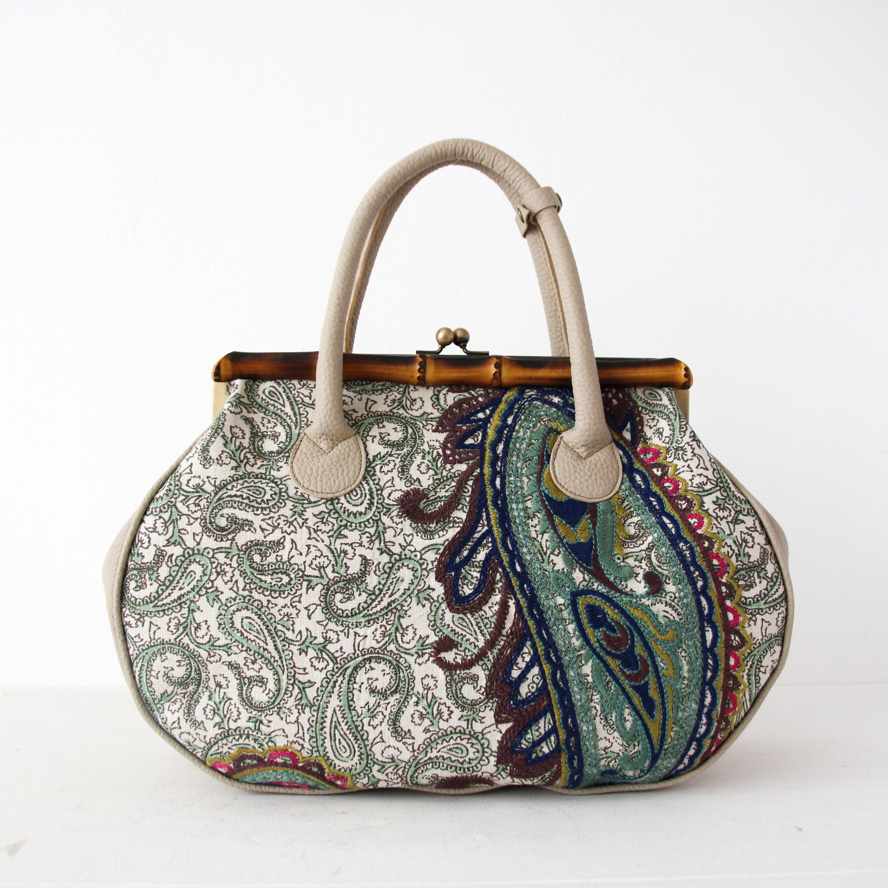 グリーンペイズリーSXL / バンブーがま口M