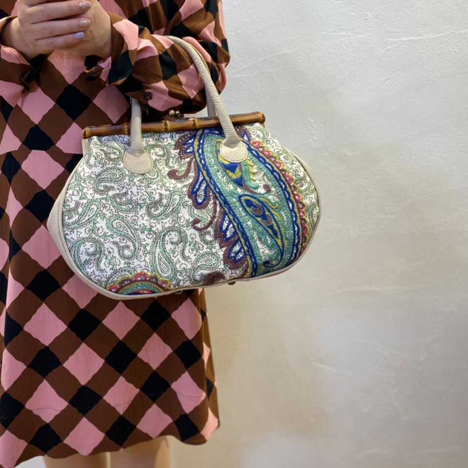 グリーンペイズリーSXL / バンブーがま口M