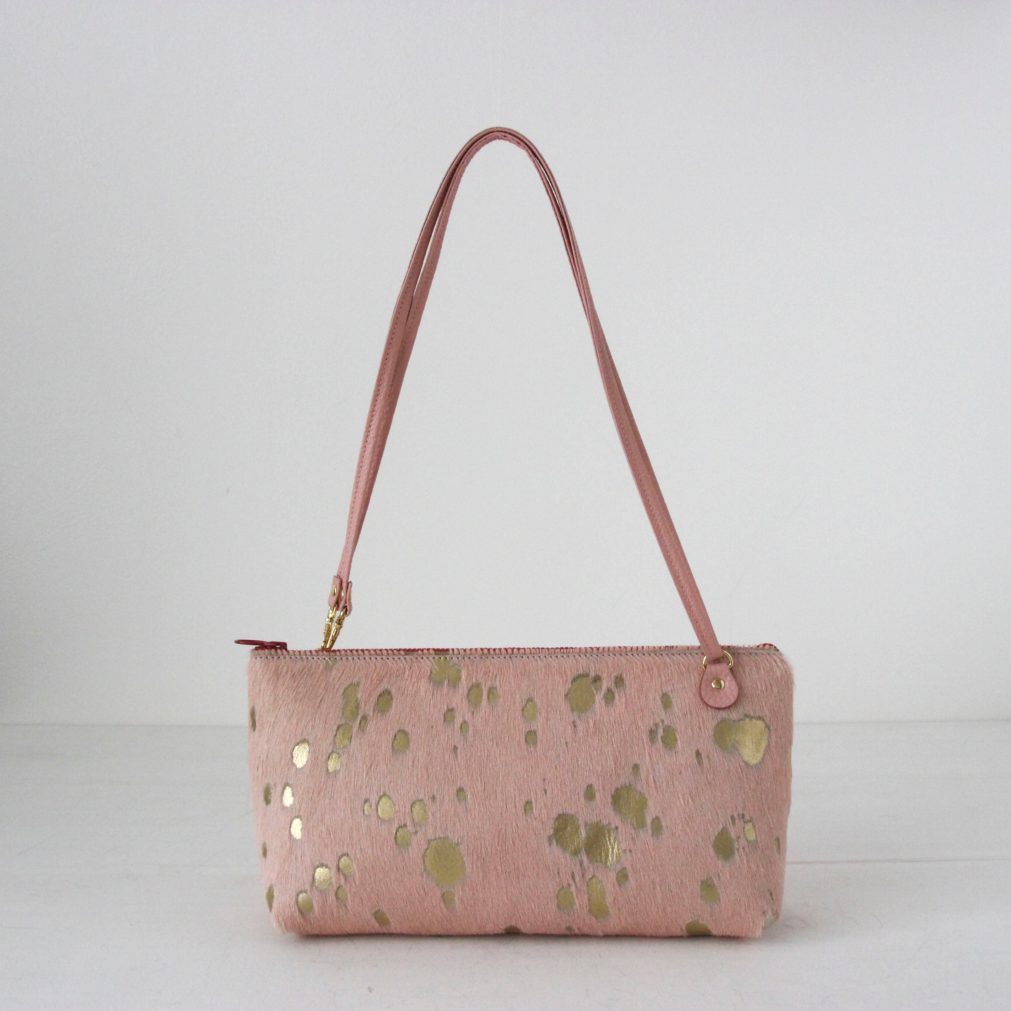 ピンク起毛×ゴールド / フラットポシェット
