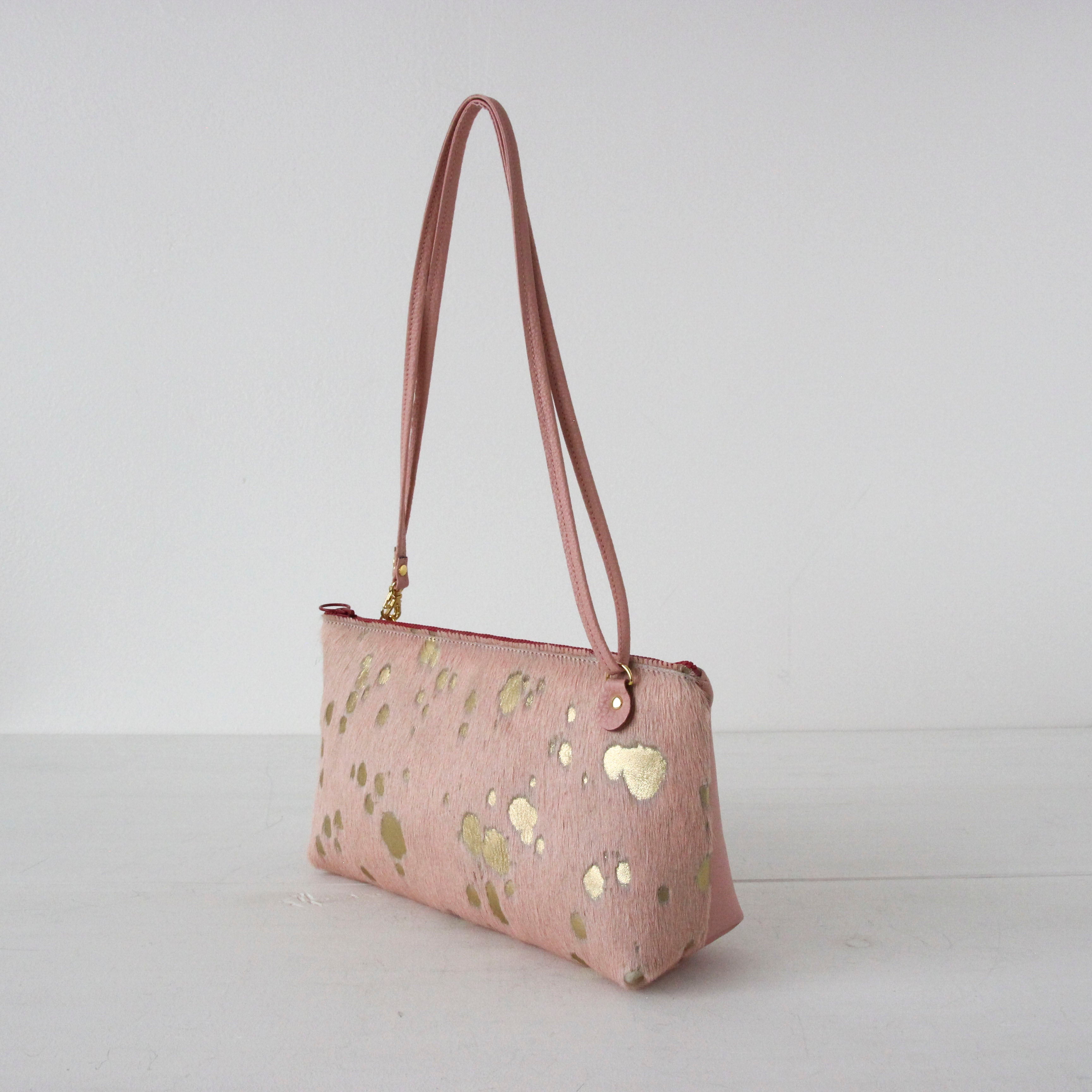 ピンク起毛×ゴールド / フラットポシェット