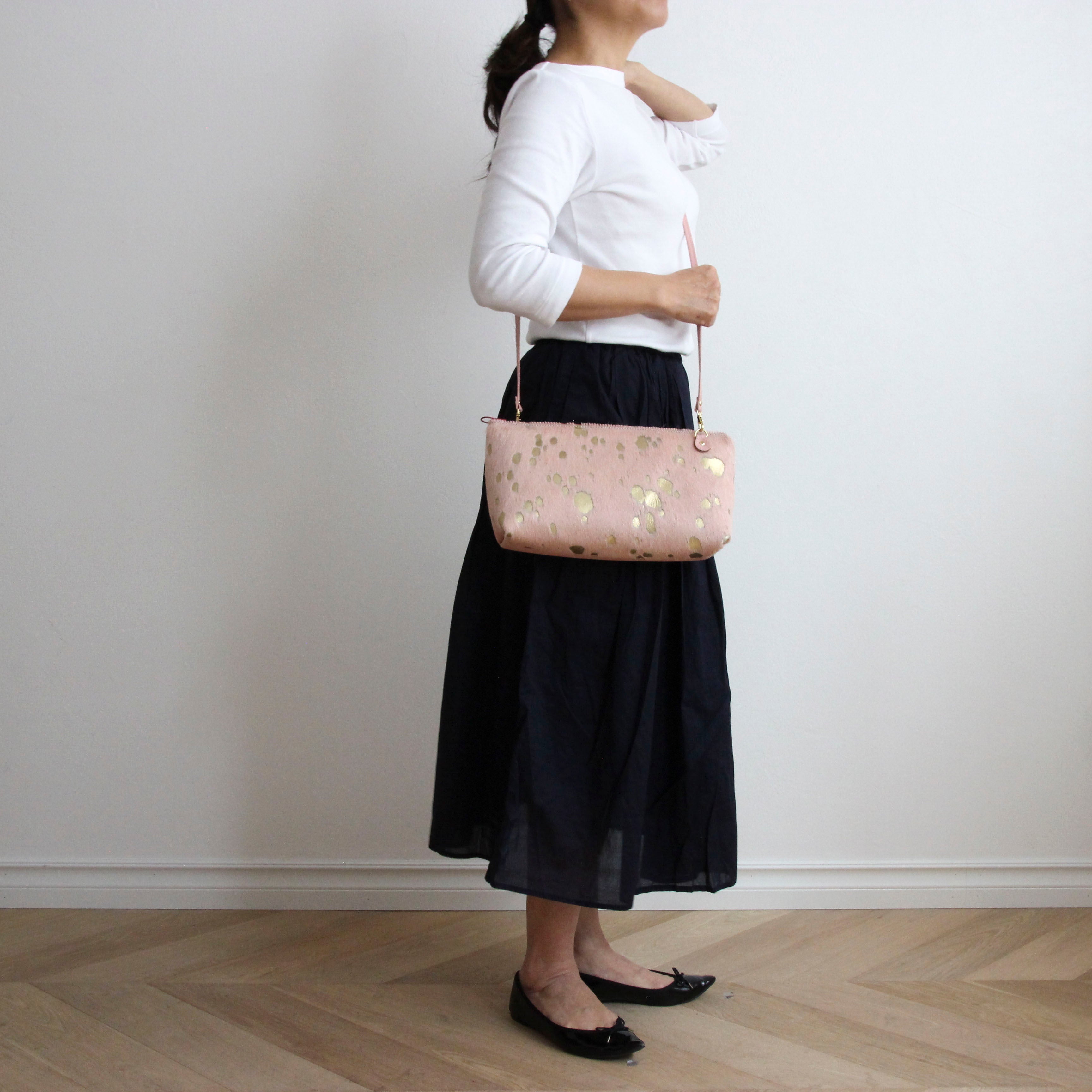 ピンク起毛×ゴールド / フラットポシェット