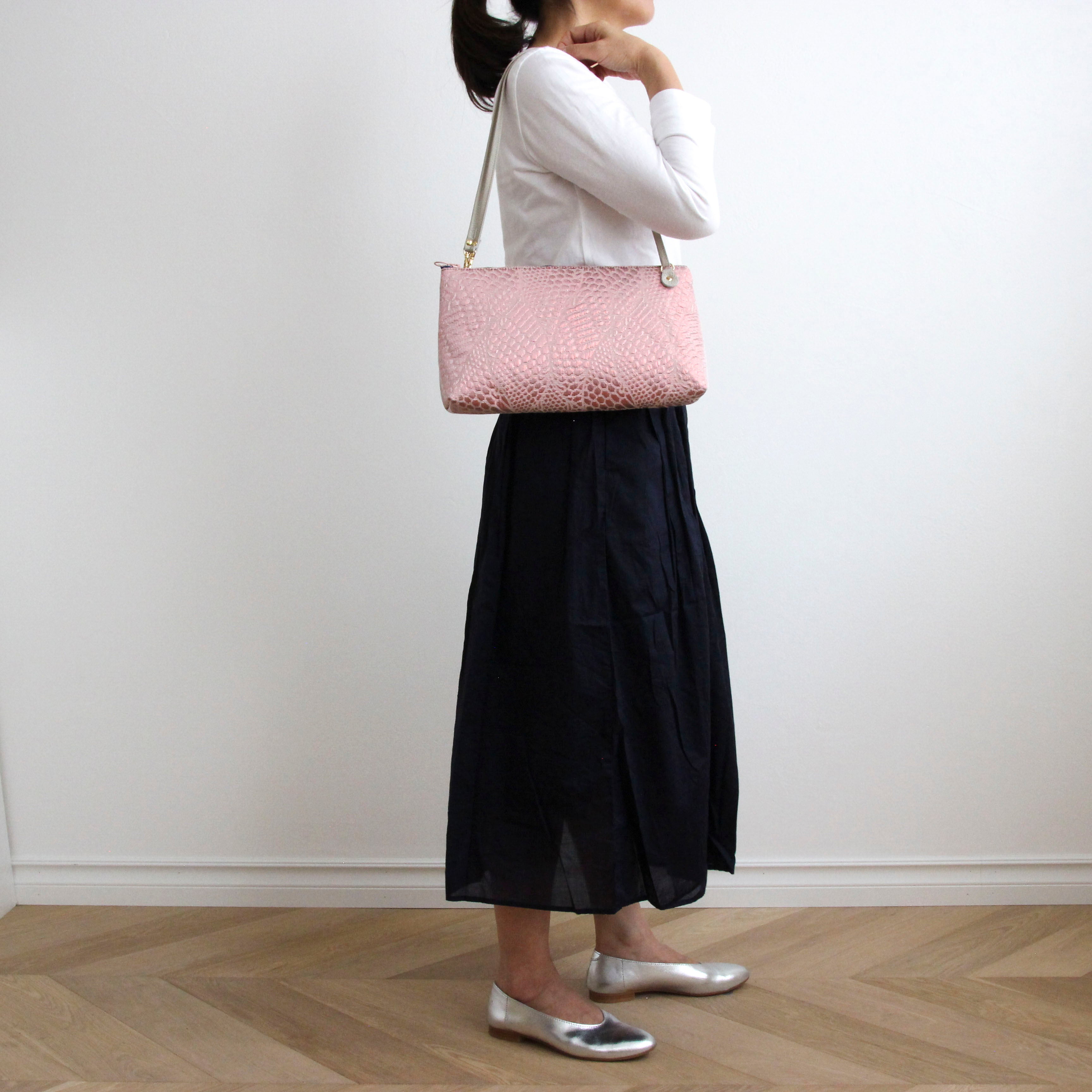 ピンクラメパイソン / フラットポシェット