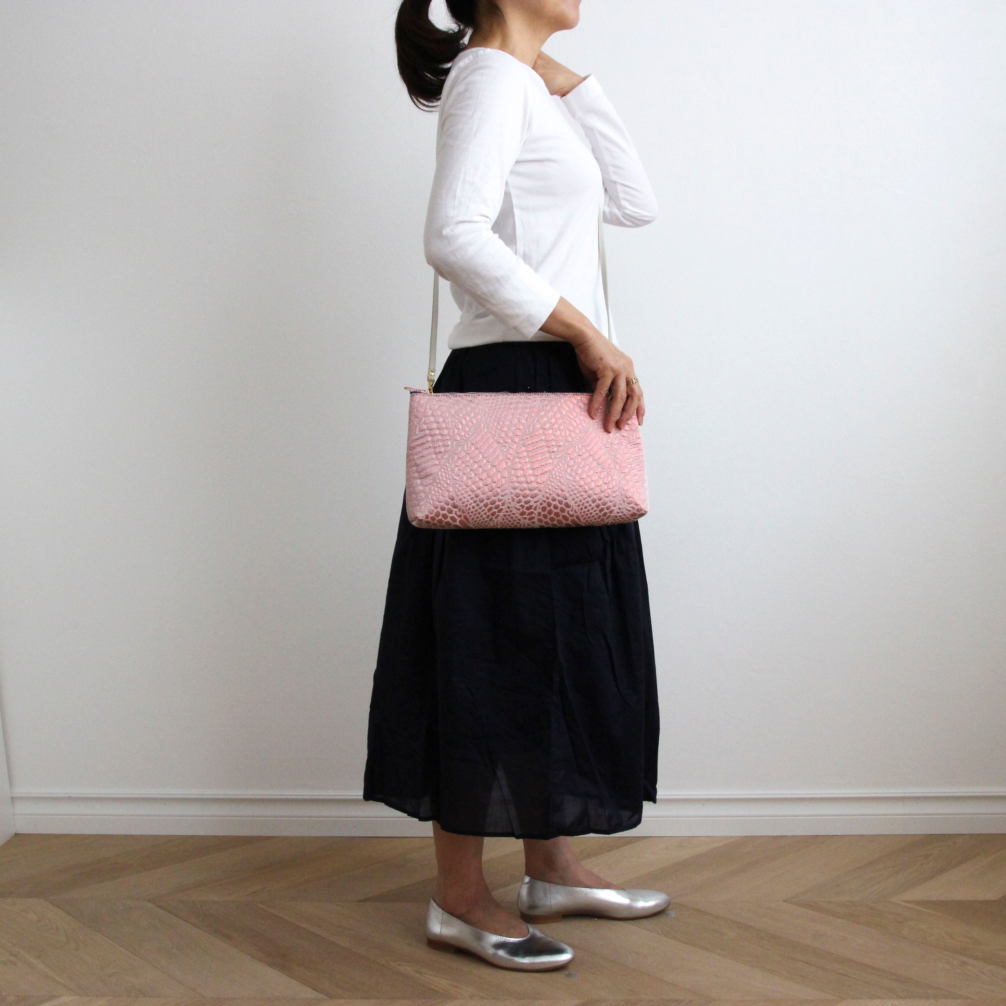 ピンクラメパイソン / フラットポシェット