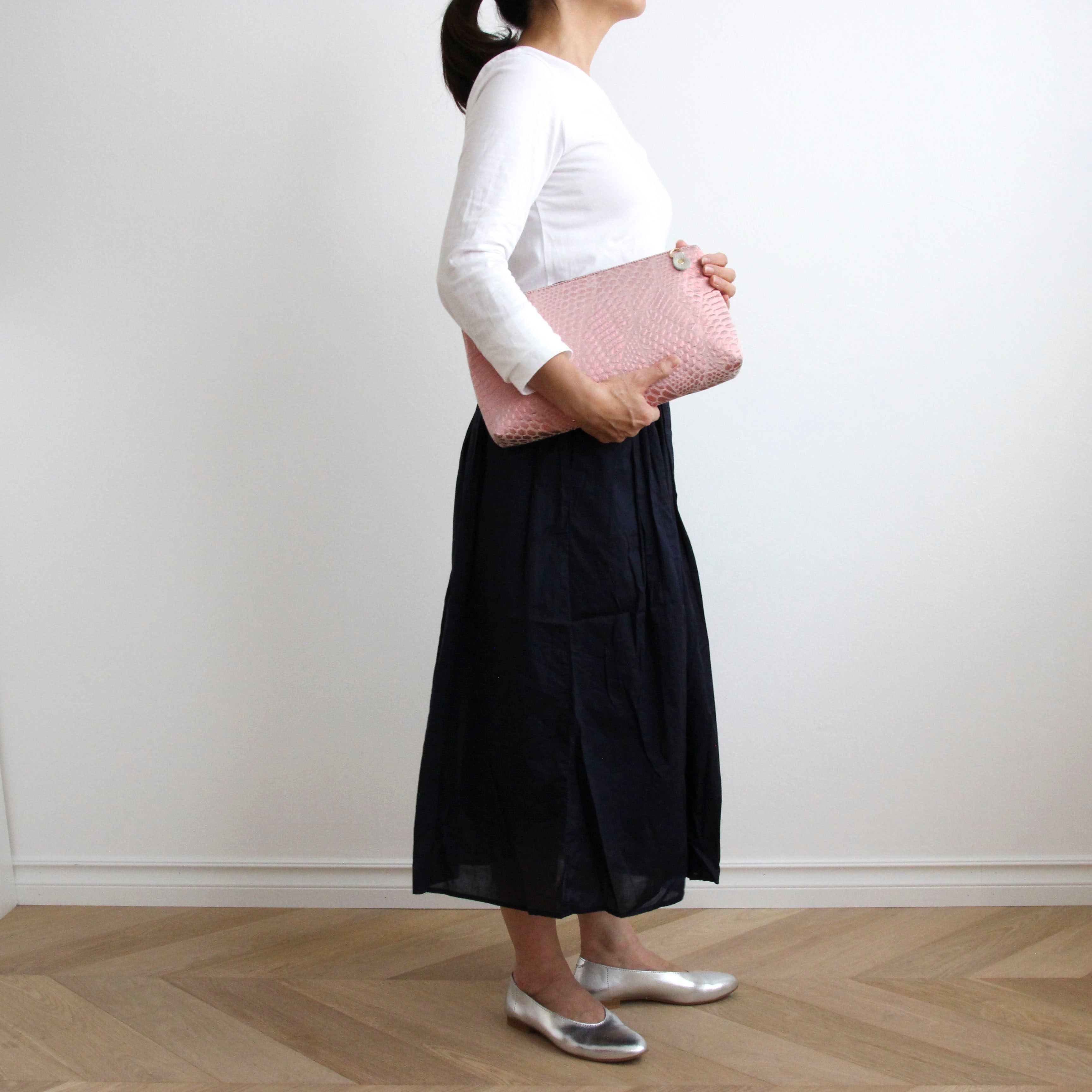 ピンクラメパイソン / フラットポシェット