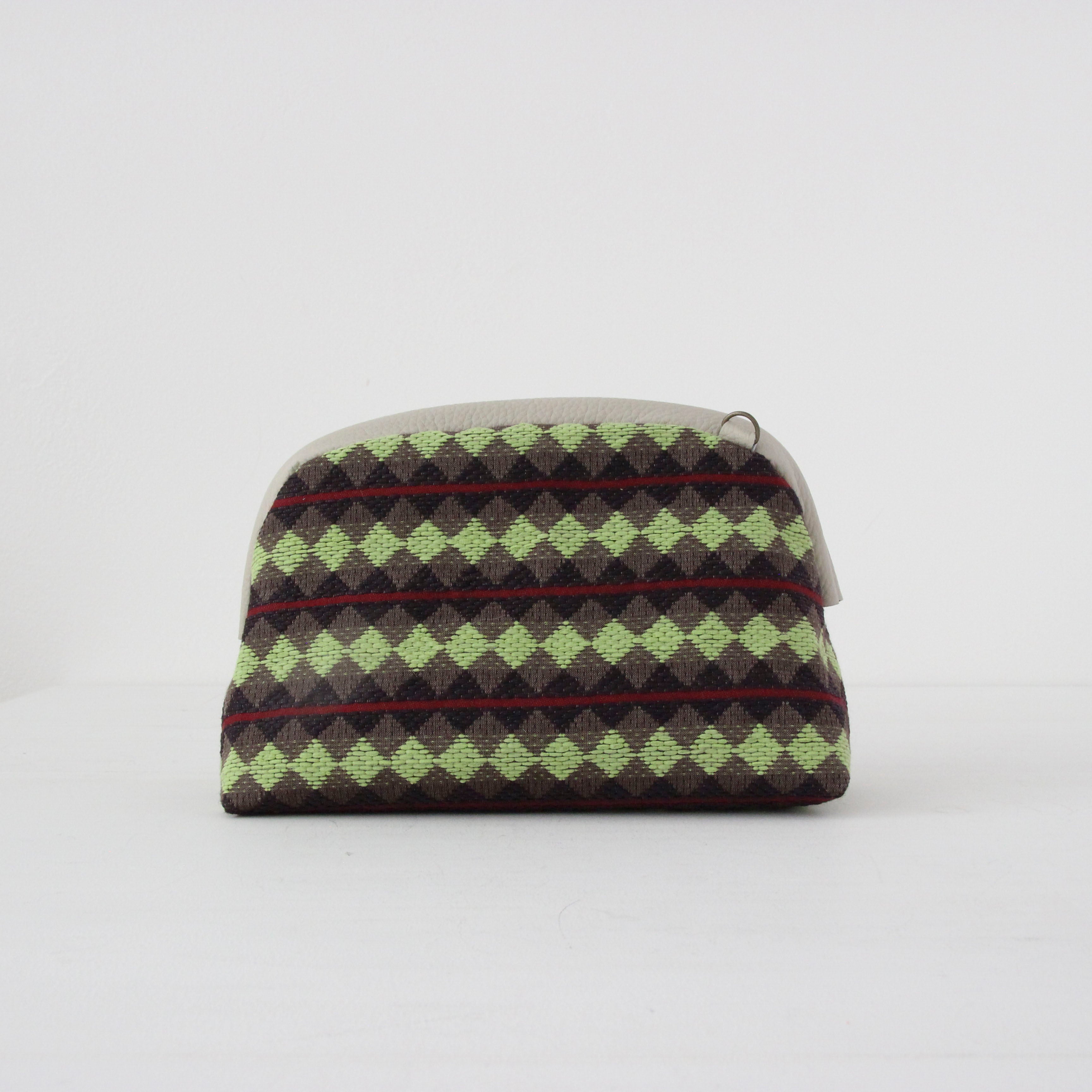 ブラウングリーンアーガイルボーダー / 口金ショルダーポーチM