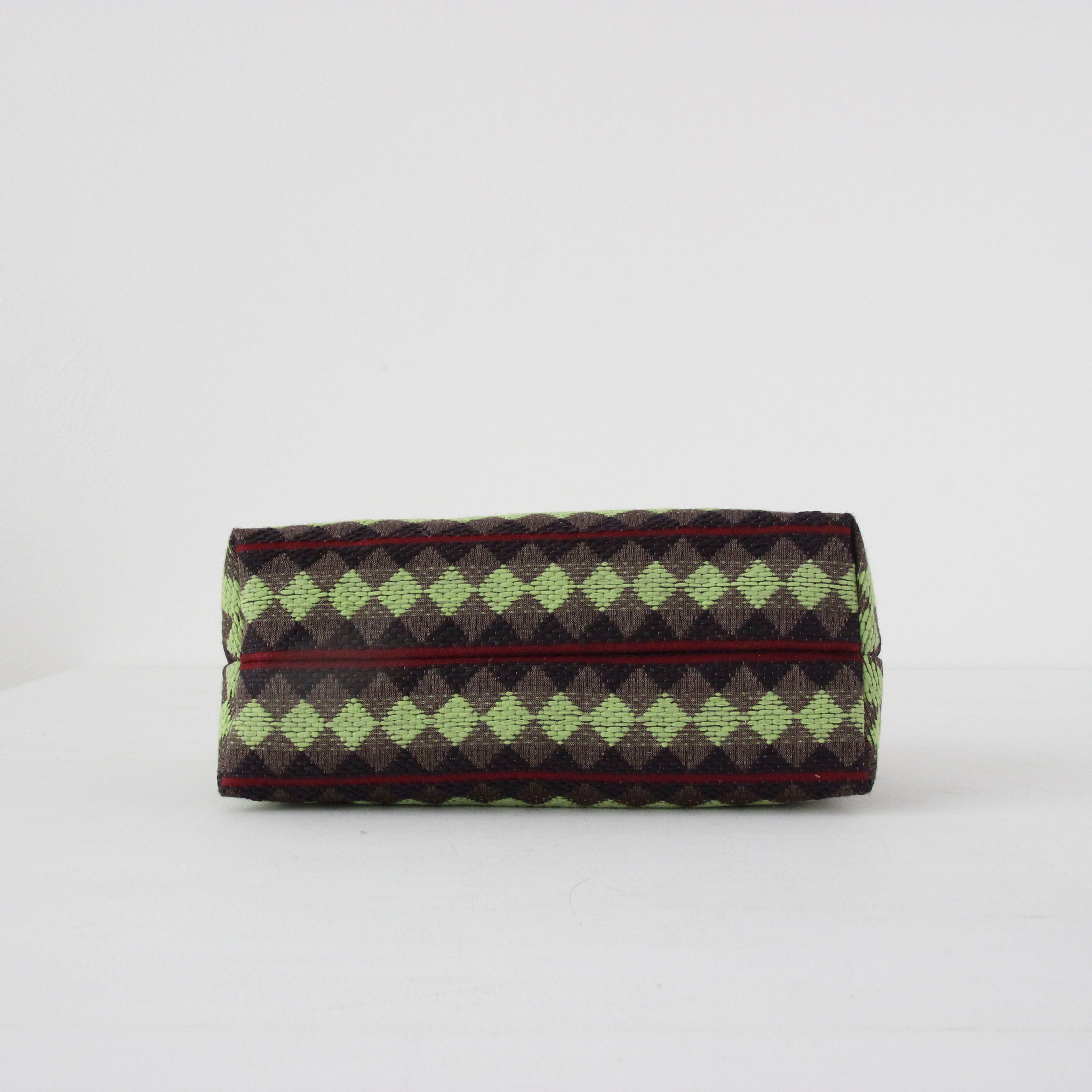 ブラウングリーンアーガイルボーダー / 口金ショルダーポーチM