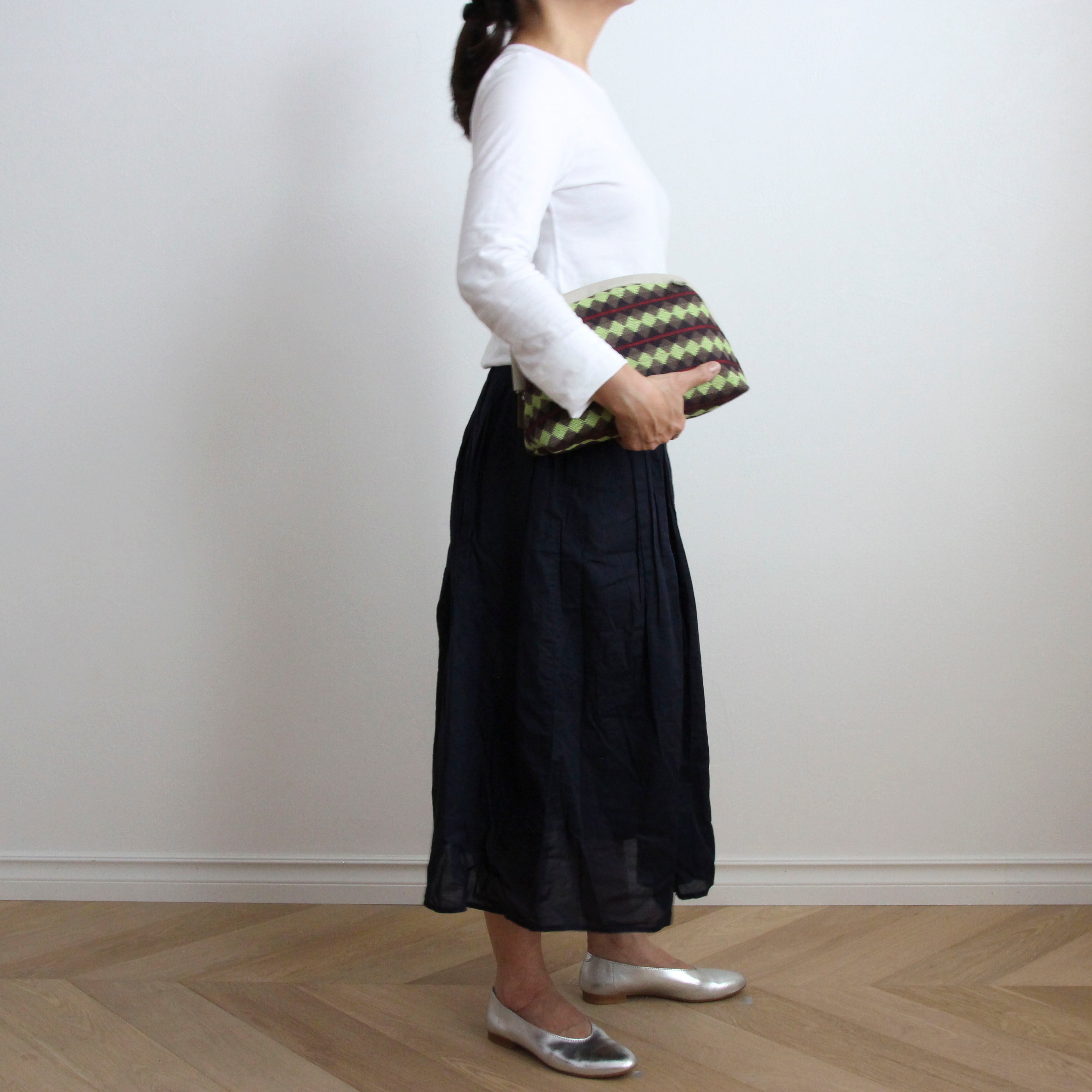 ブラウングリーンアーガイルボーダー / 口金ショルダーポーチM