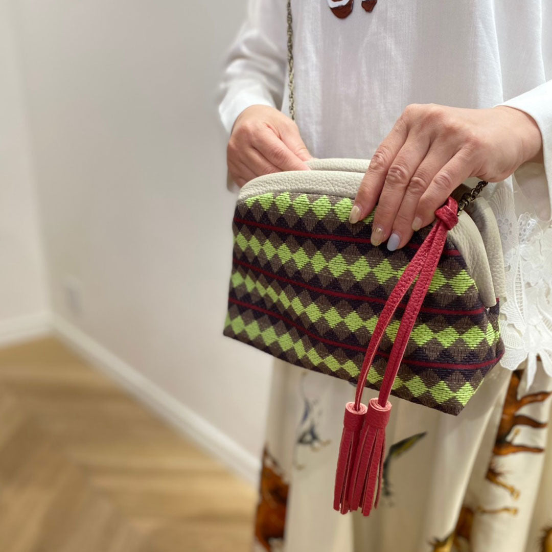 ブラウングリーンアーガイルボーダー / 口金ショルダーポーチM