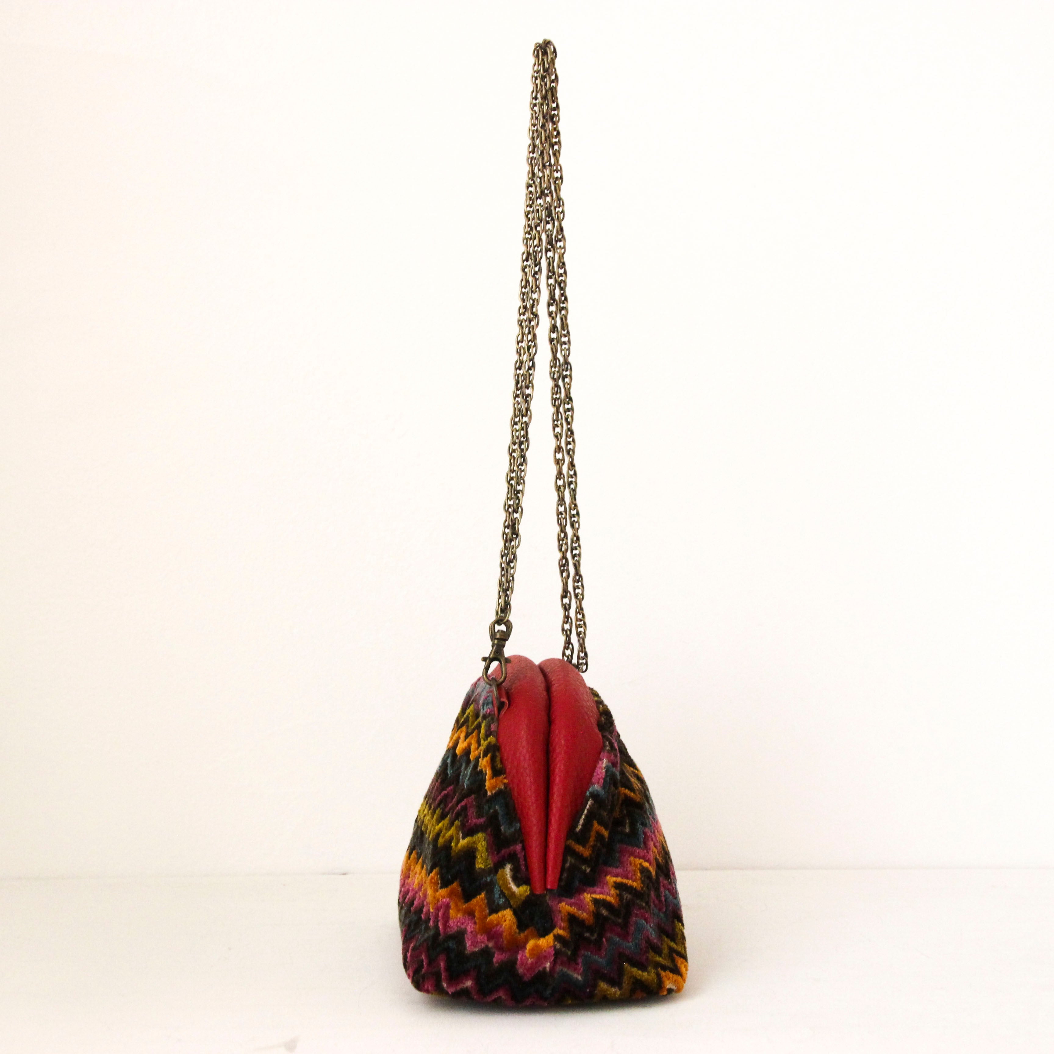 ブラウンジグザグベロア / 口金ショルダーポーチS