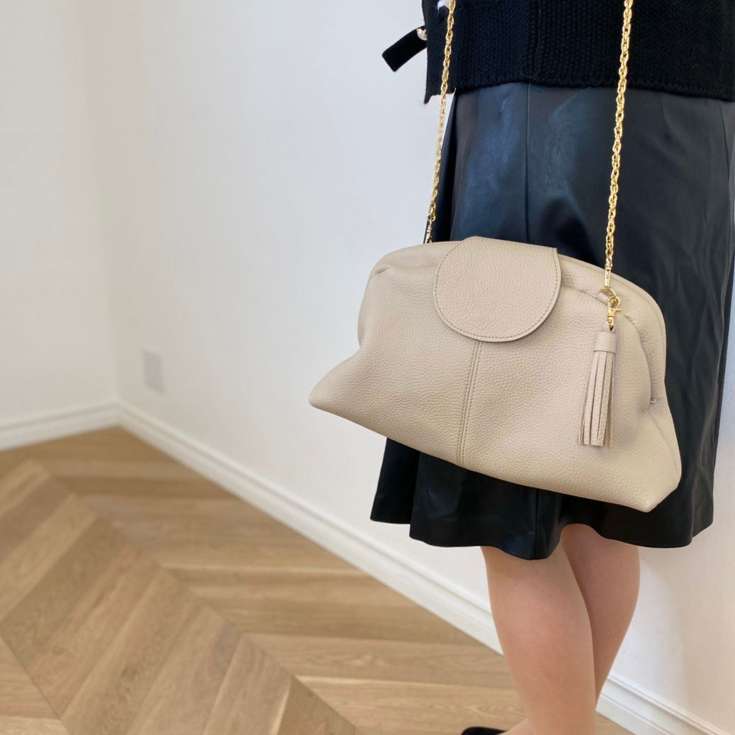 ベージュ / 口金レザーポシェットL