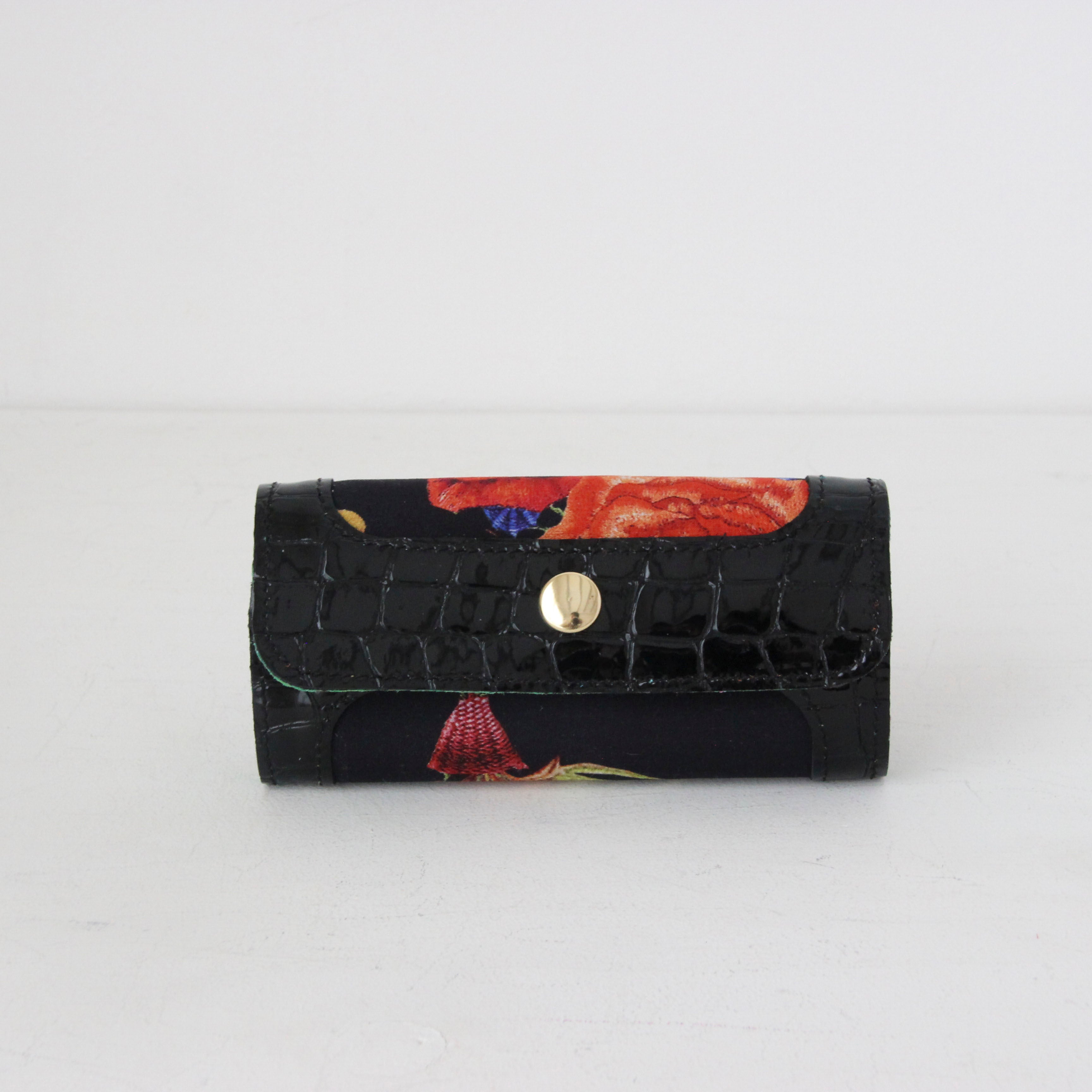 シルクフラワー刺繍プリントローズG / キーケース