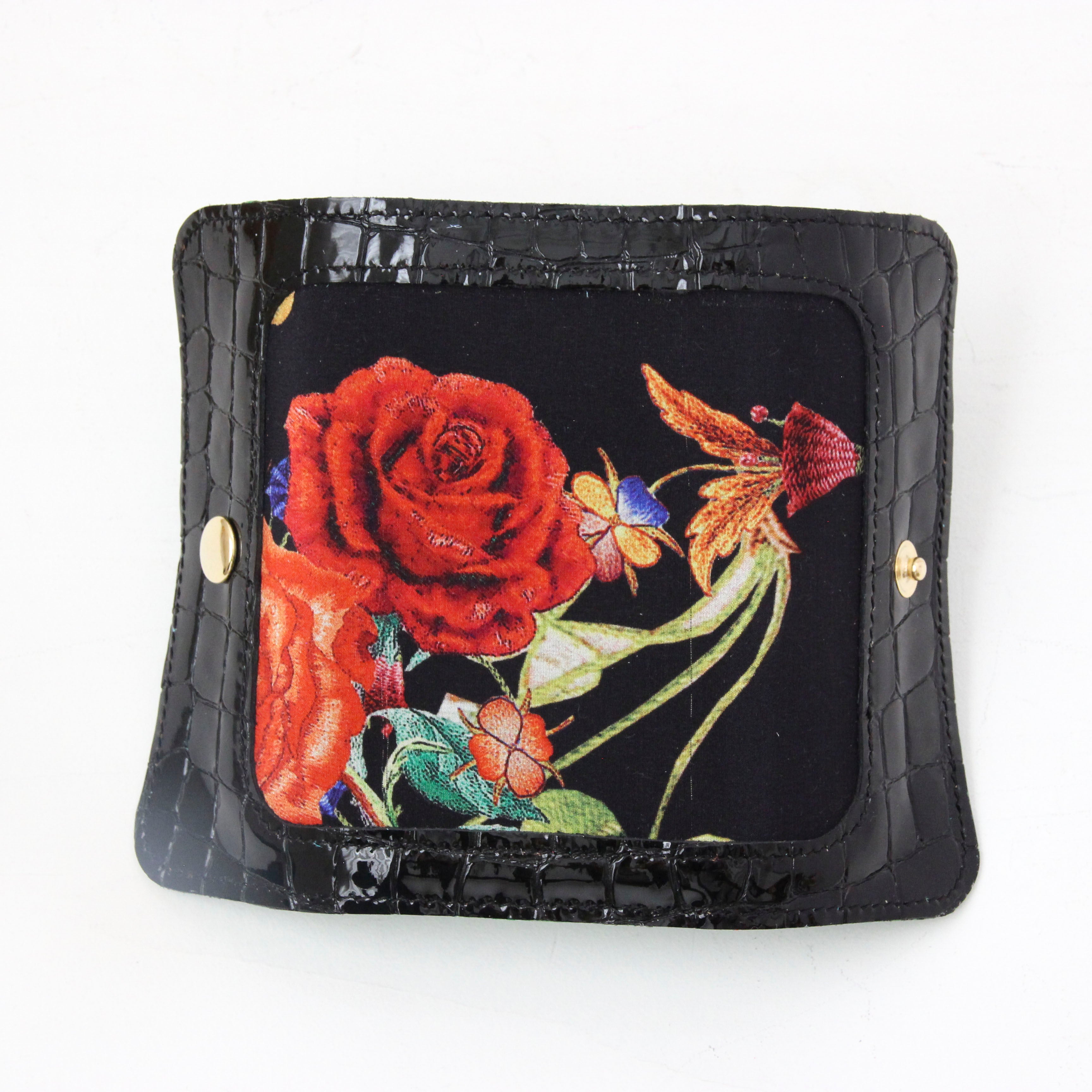 シルクフラワー刺繍プリントローズG / キーケース