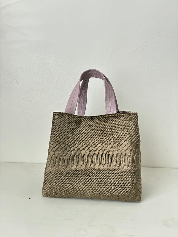 ベロア型押しベージュ / ボートバッグS