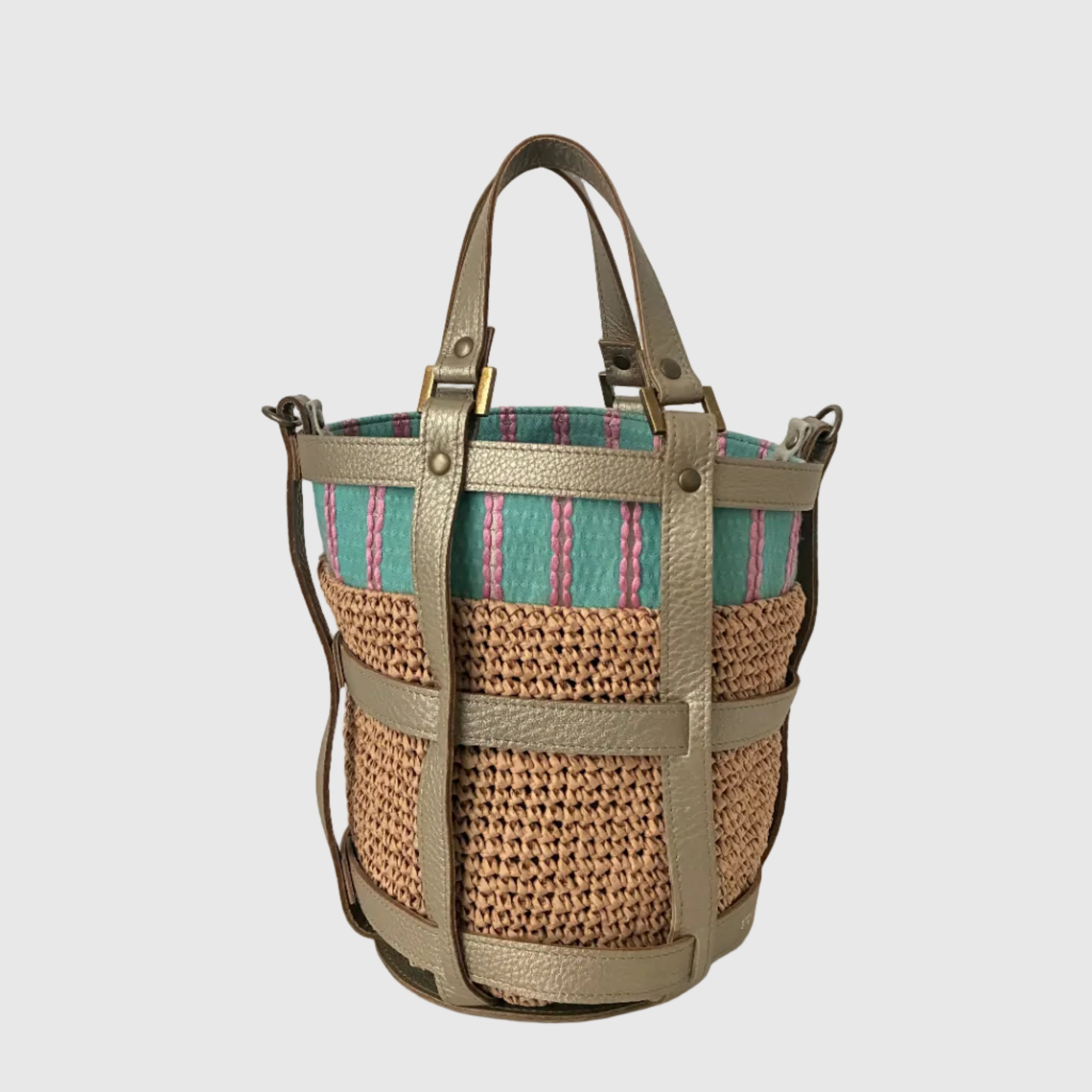 ブルーピンクストライプ×ヘンプナチュラル S / メッシュバッグインナーバッグ