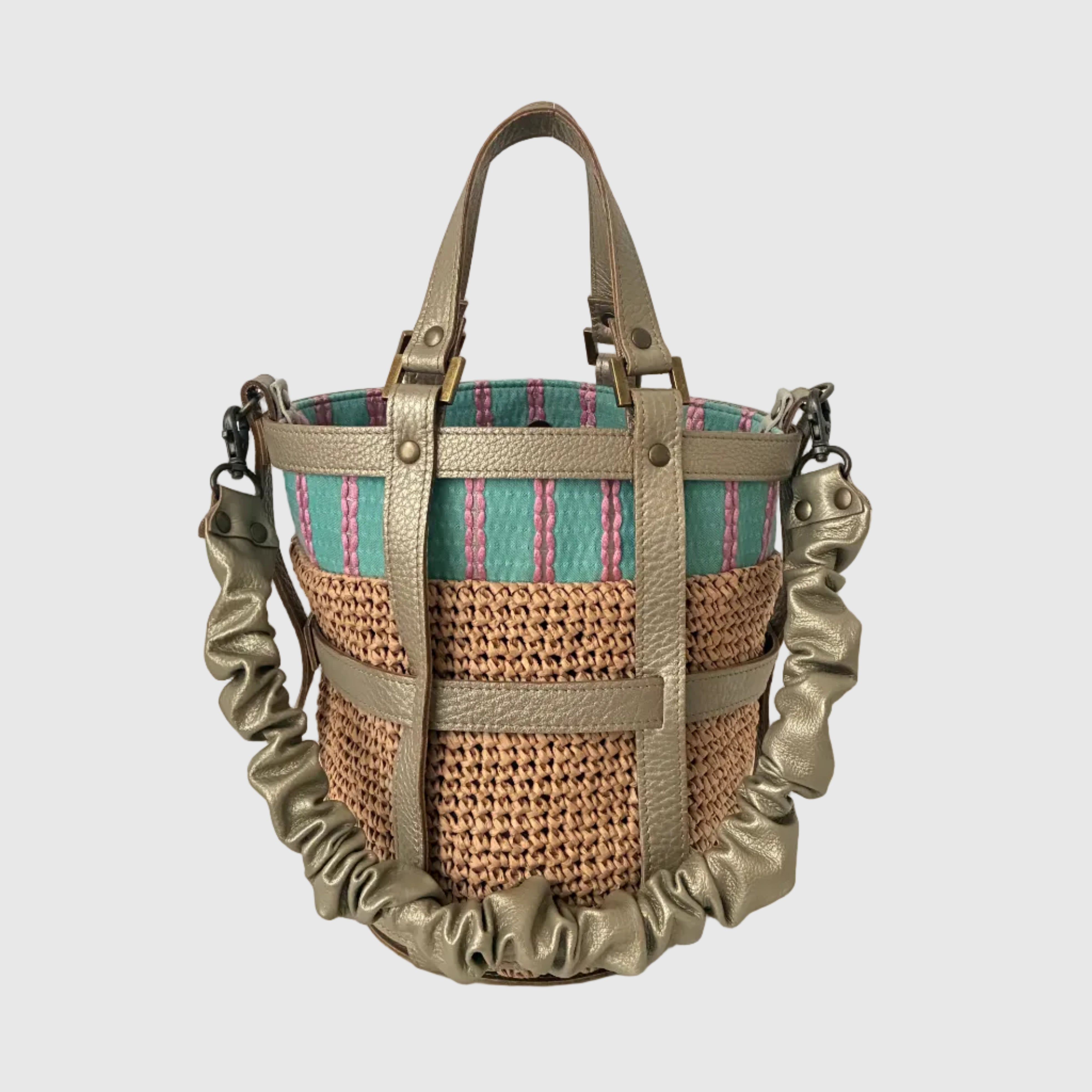 ブルーピンクストライプ×ヘンプナチュラル S / メッシュバッグインナーバッグ