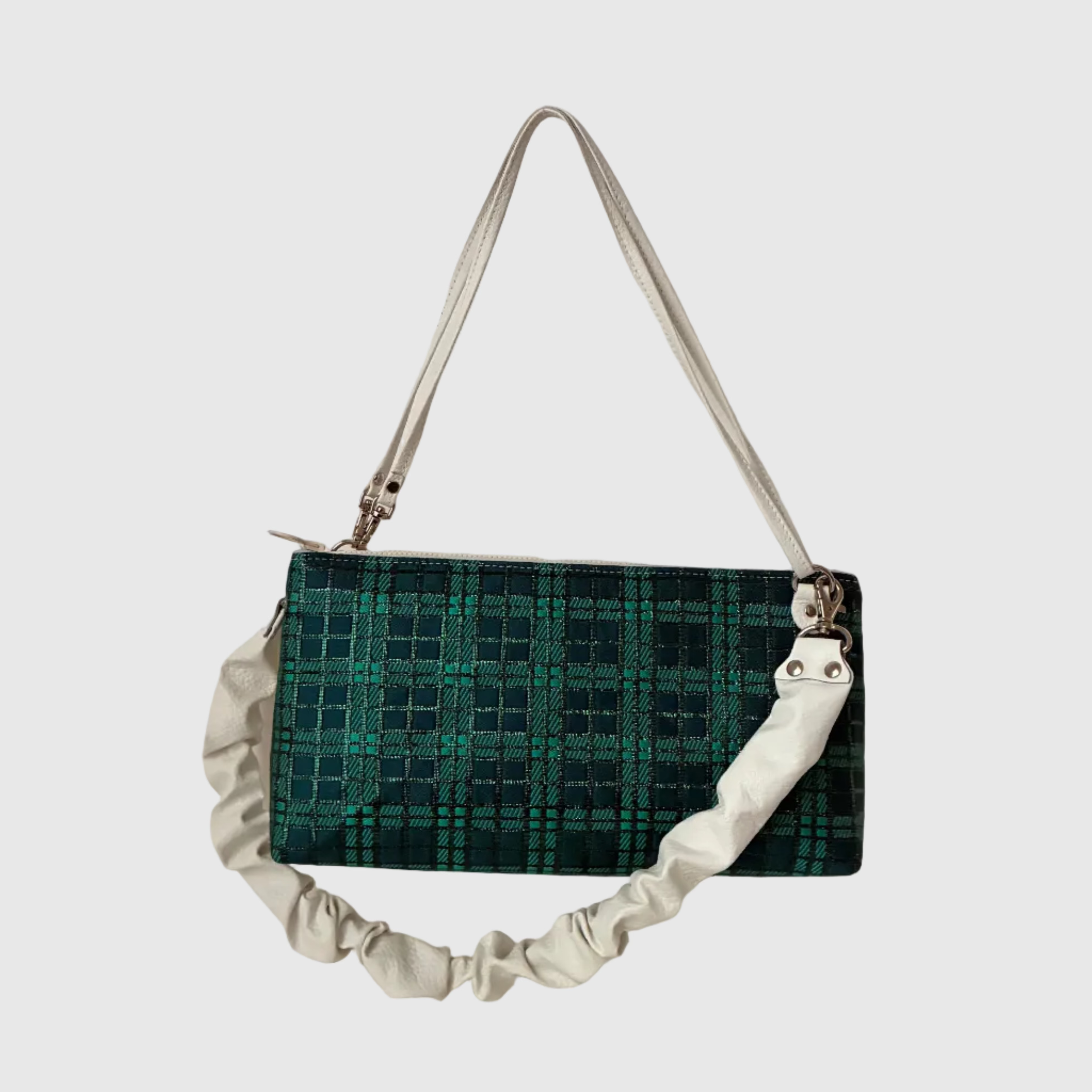 グリーンチェックシャイニーS / フラットポシェット