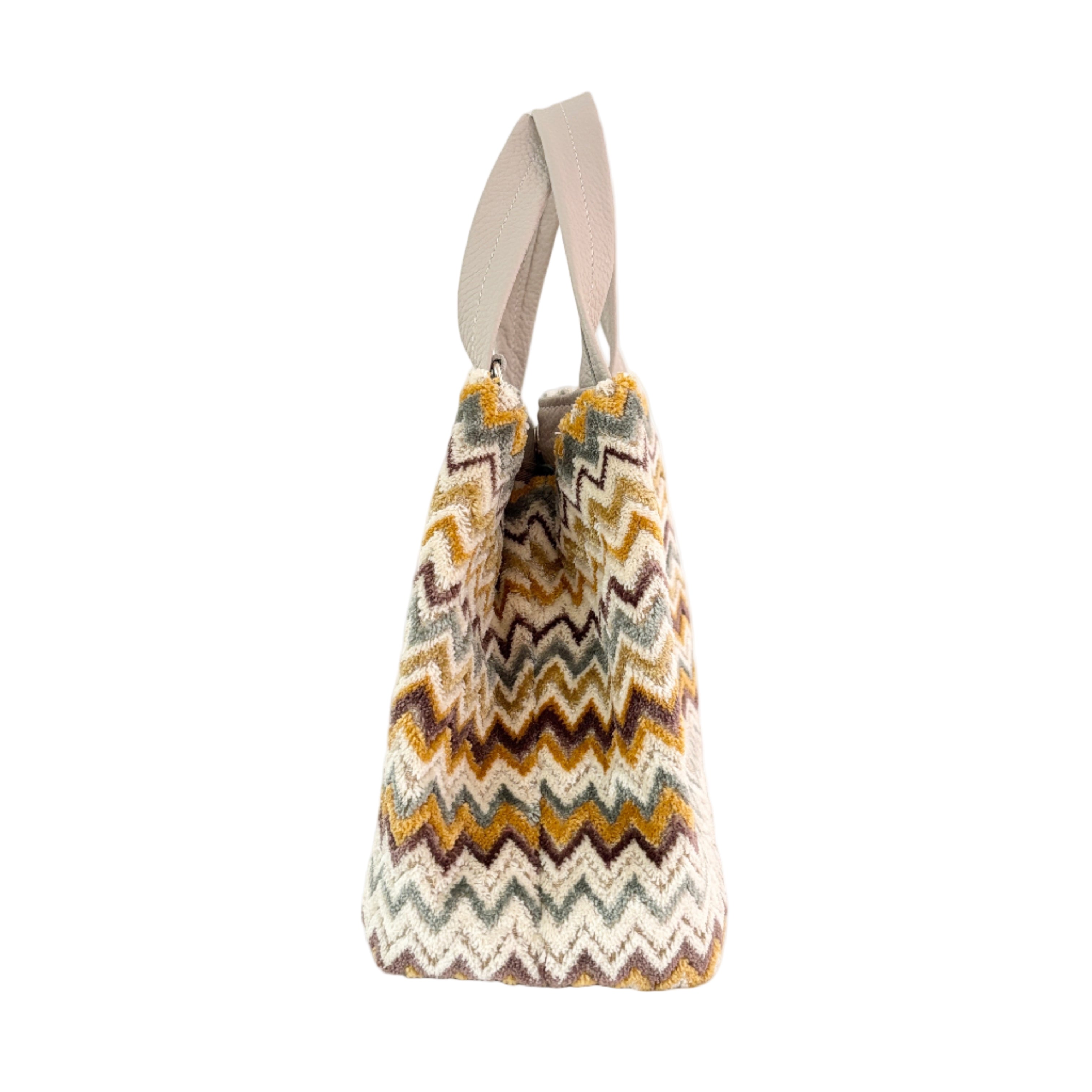 ベロアジグザグホワイト / ボートバッグS