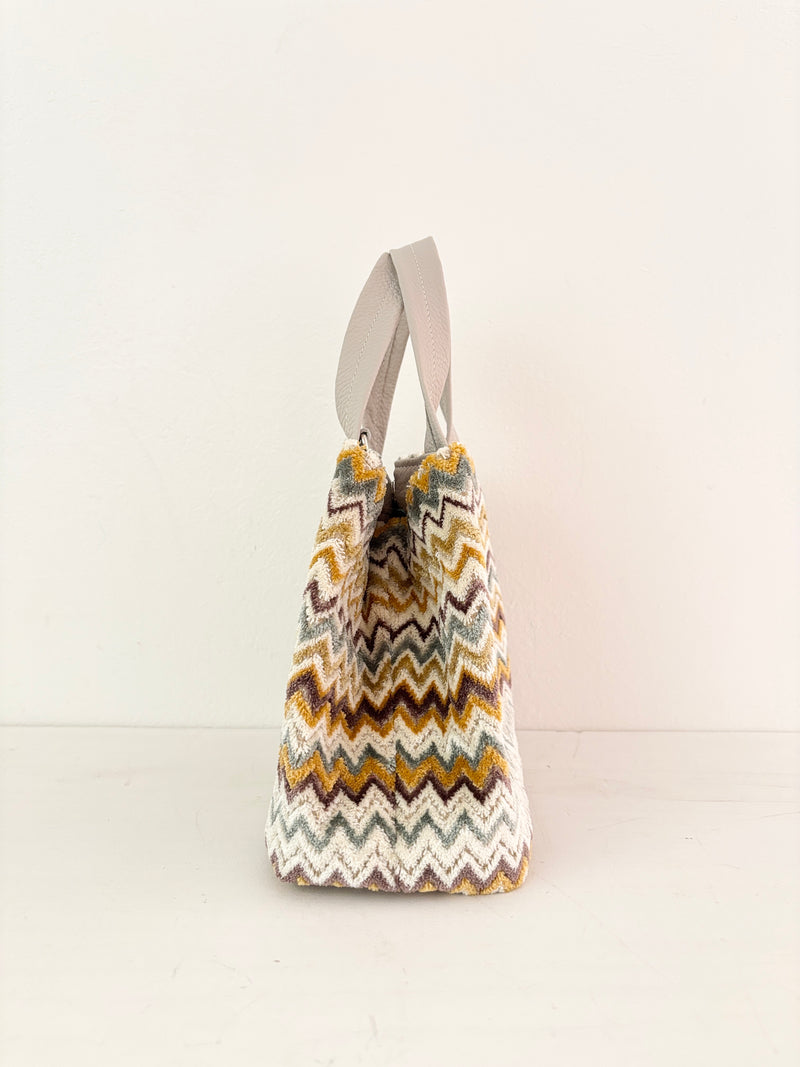 ベロアジグザグホワイト / ボートバッグS