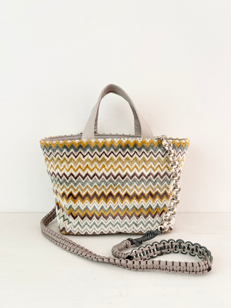 ベロアジグザグホワイト / ボートバッグS