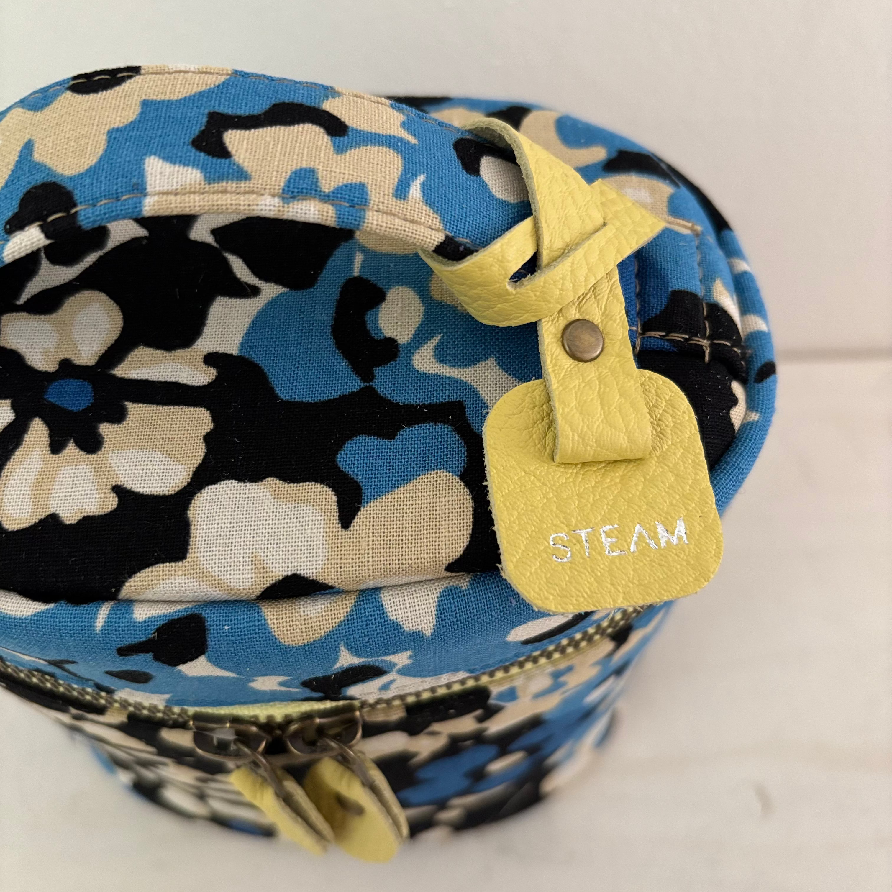 リネンブルーフラワー/ バニティポーチ トール