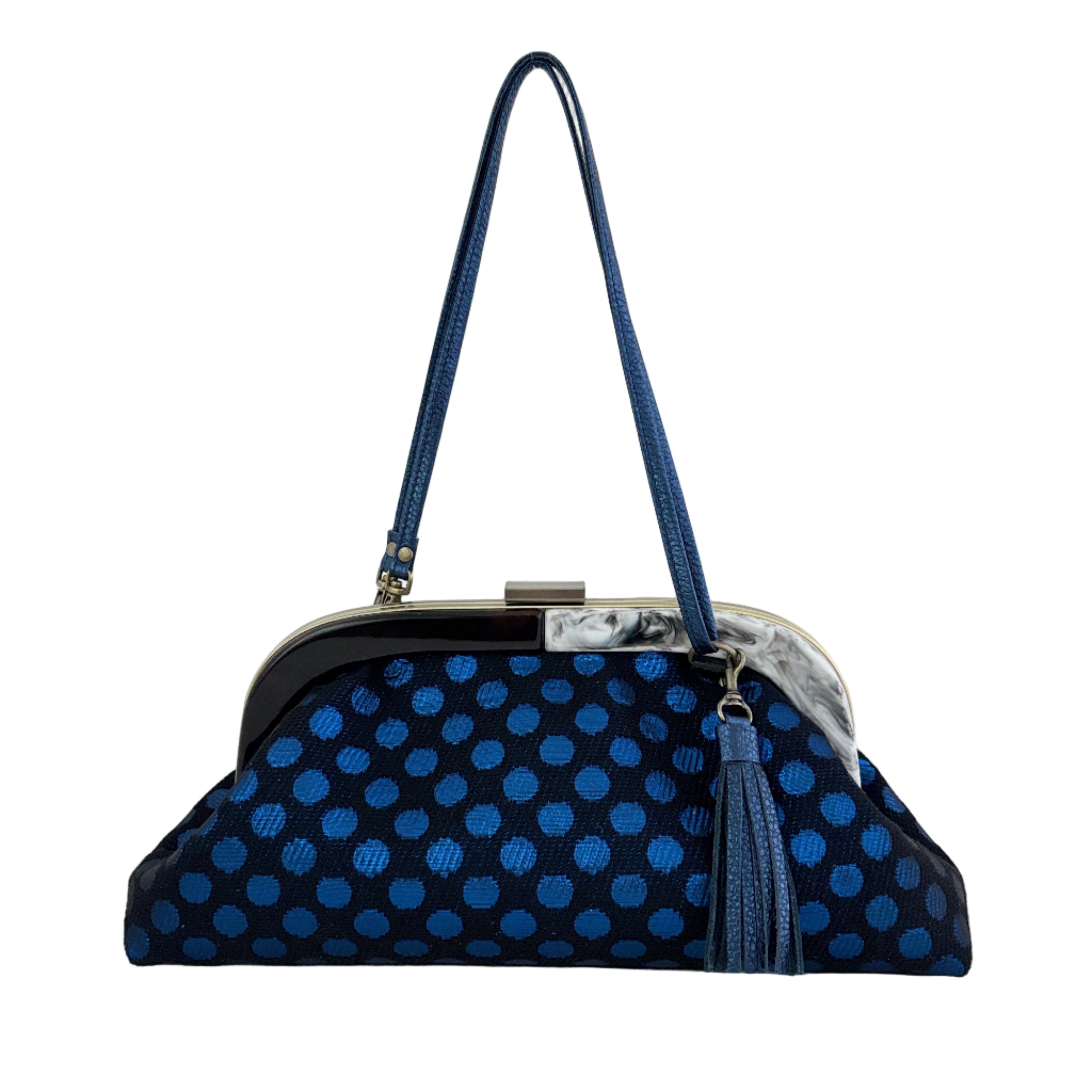 ネイビーラメドット / バイカラーがま口ポシェット