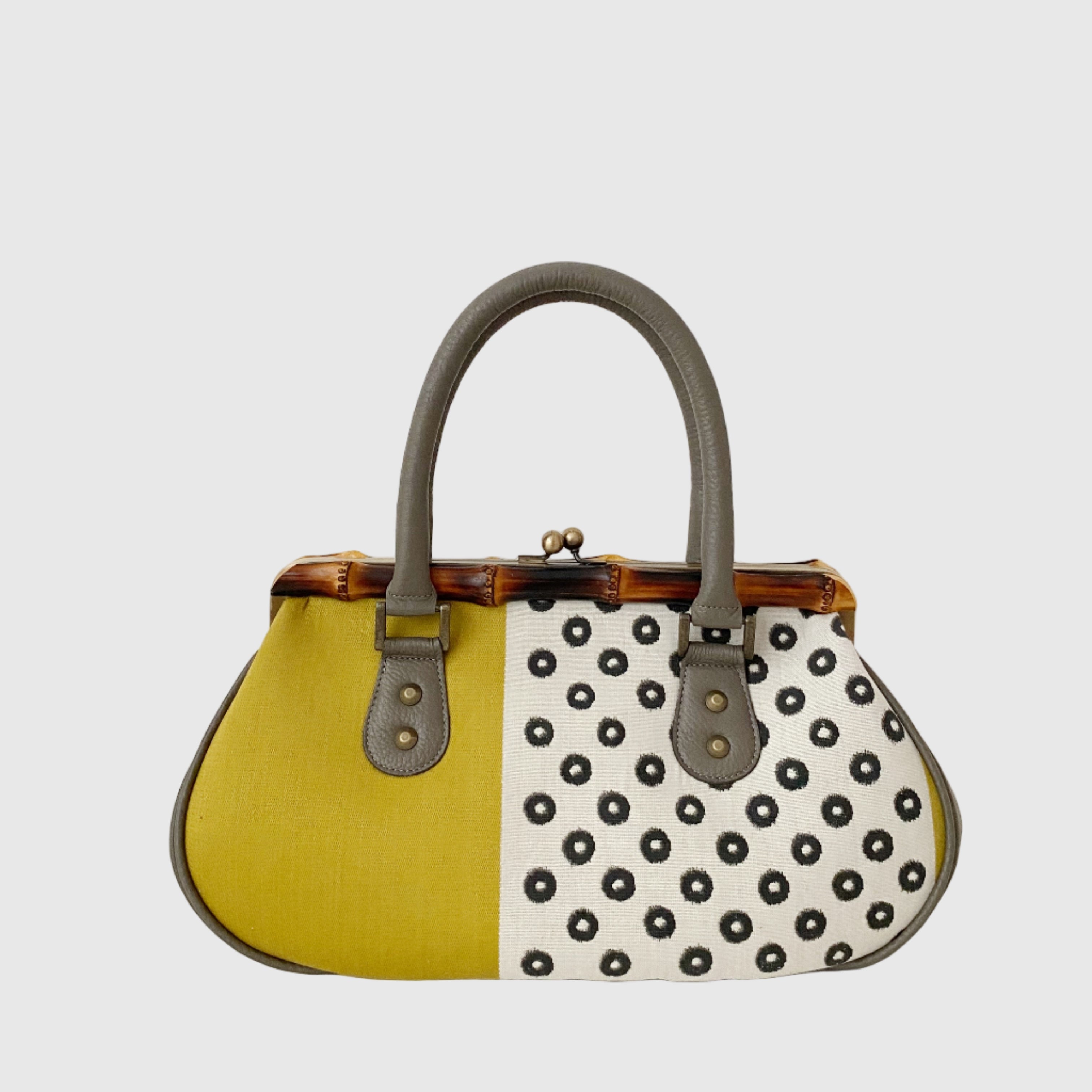 イカットイエロー L / バンブーがま口S