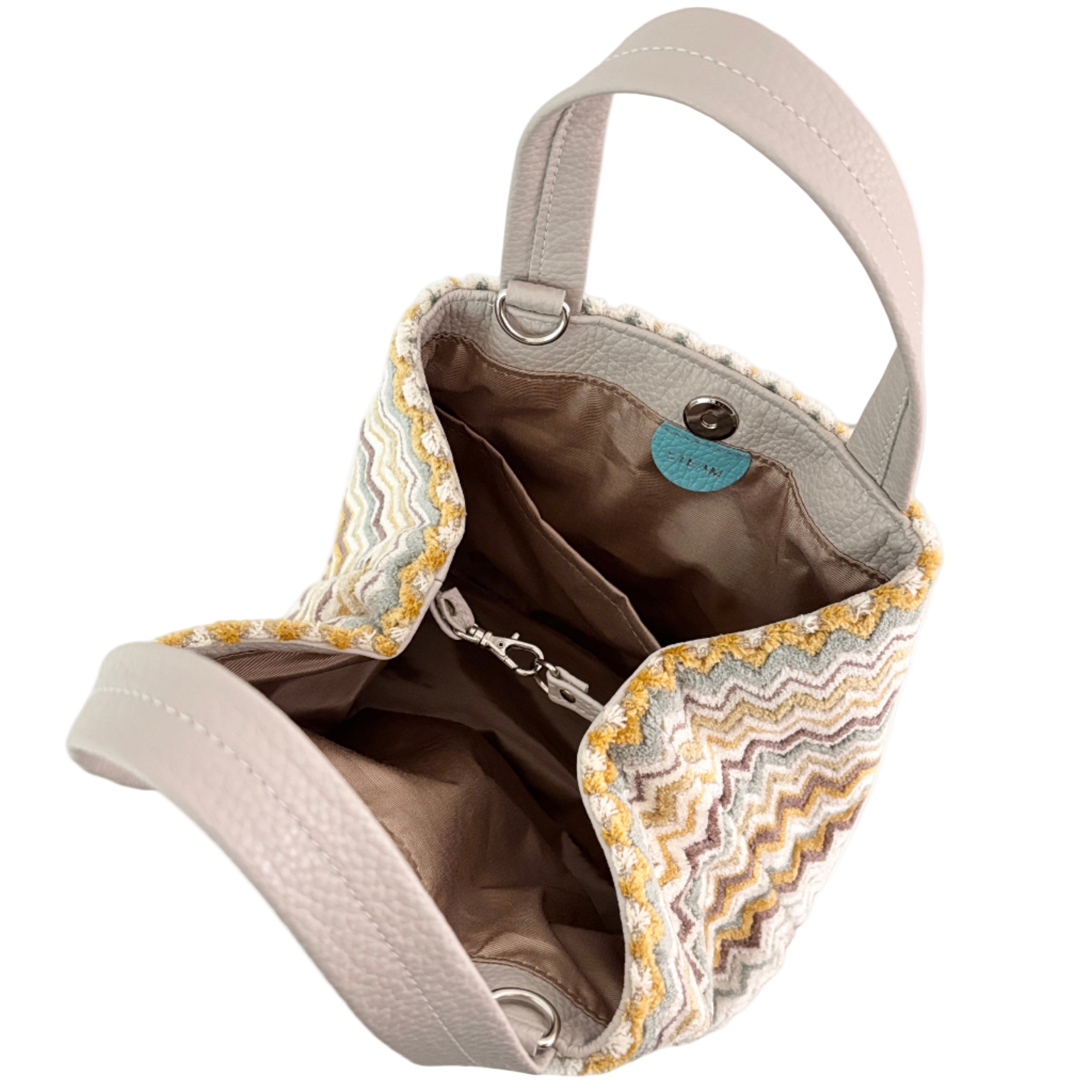 ベロアジグザグホワイト / ボートバッグS