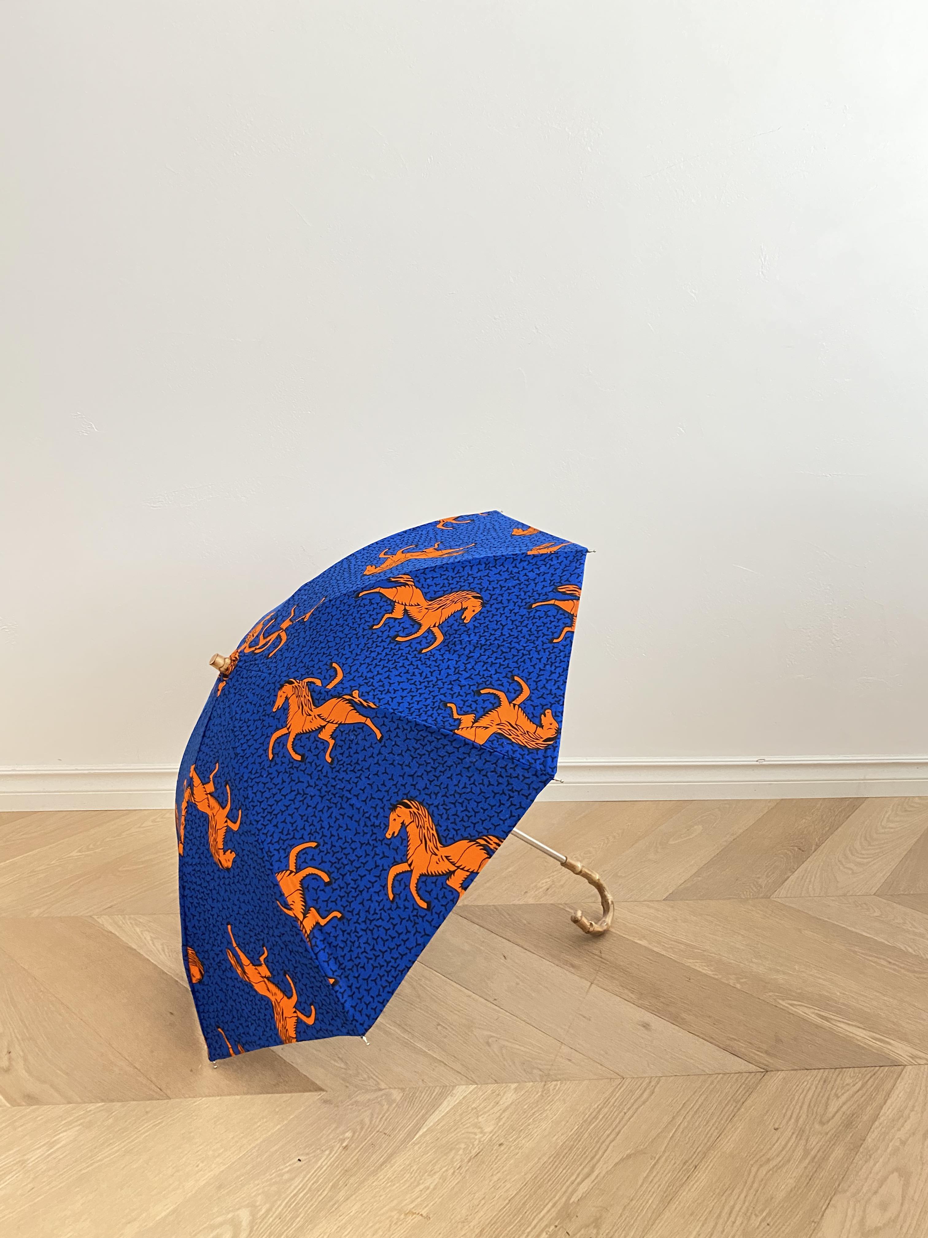 アフリカンプリント 馬柄ブルー/ 日傘