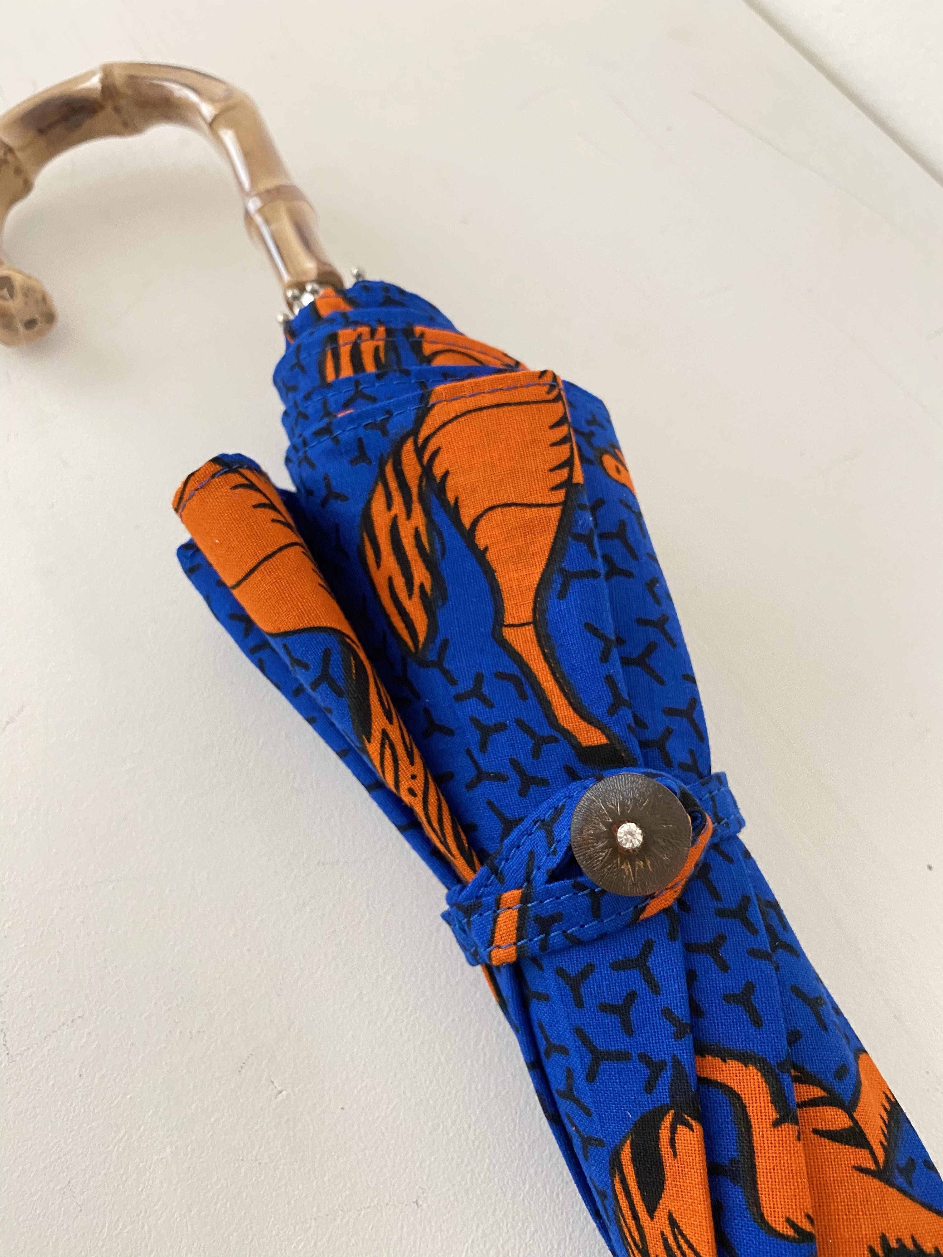 アフリカンプリント 馬柄ブルー/ 日傘